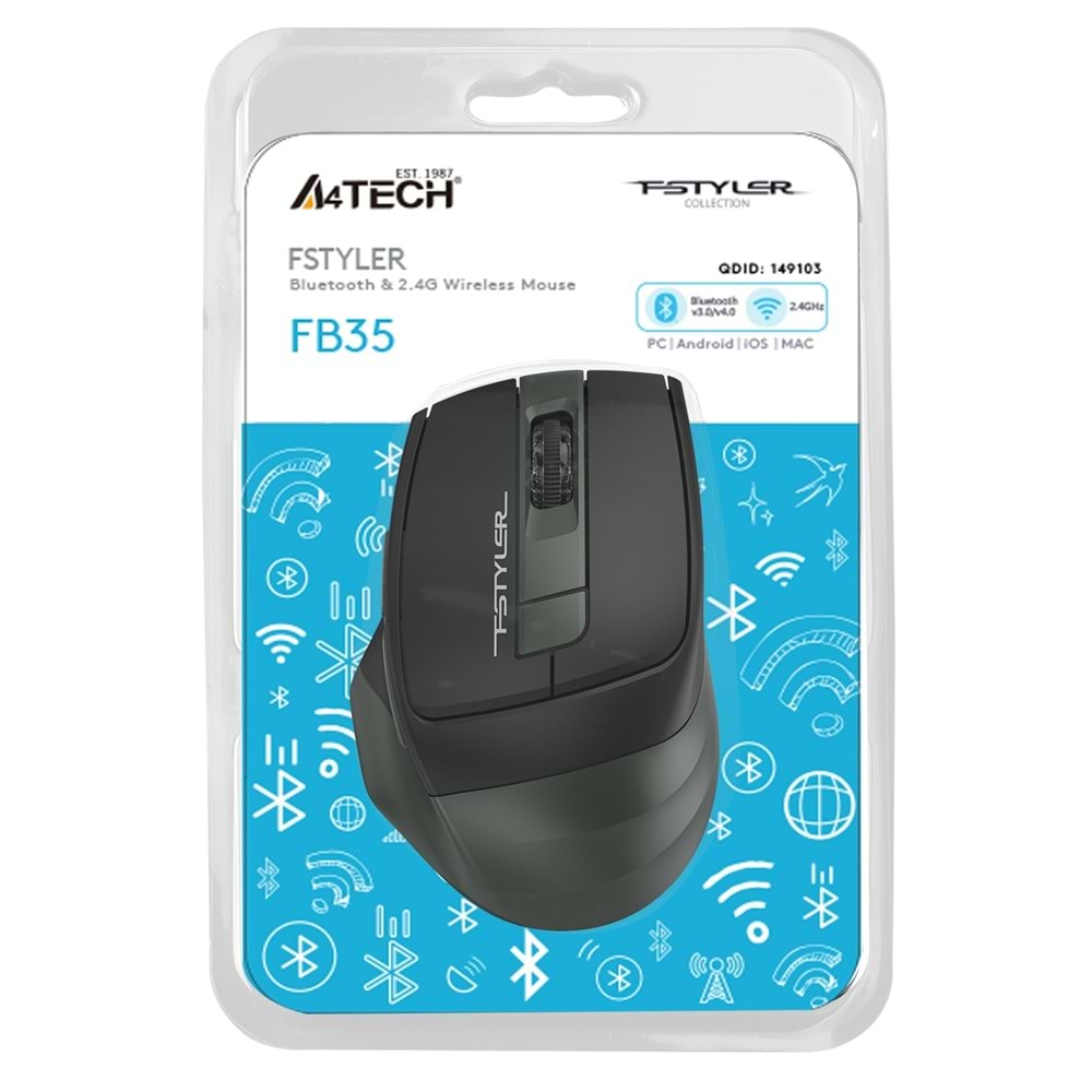 A4TECH FB35 YEŞİL BLUETOOTH+2.4G NANO KABLOSUZ OPTİK 2000 DPİ MOUSE