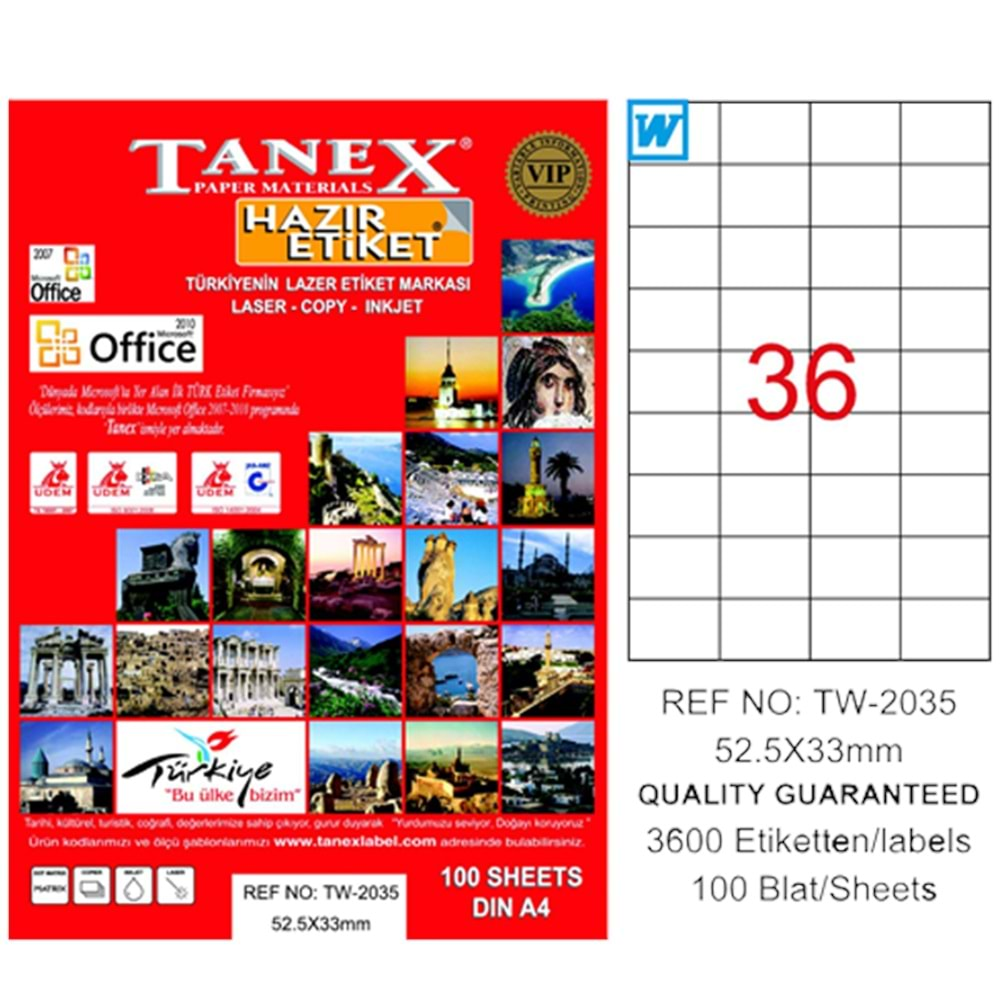 TANEX 52,5*33 MM LASER ETİKET-TW-2035