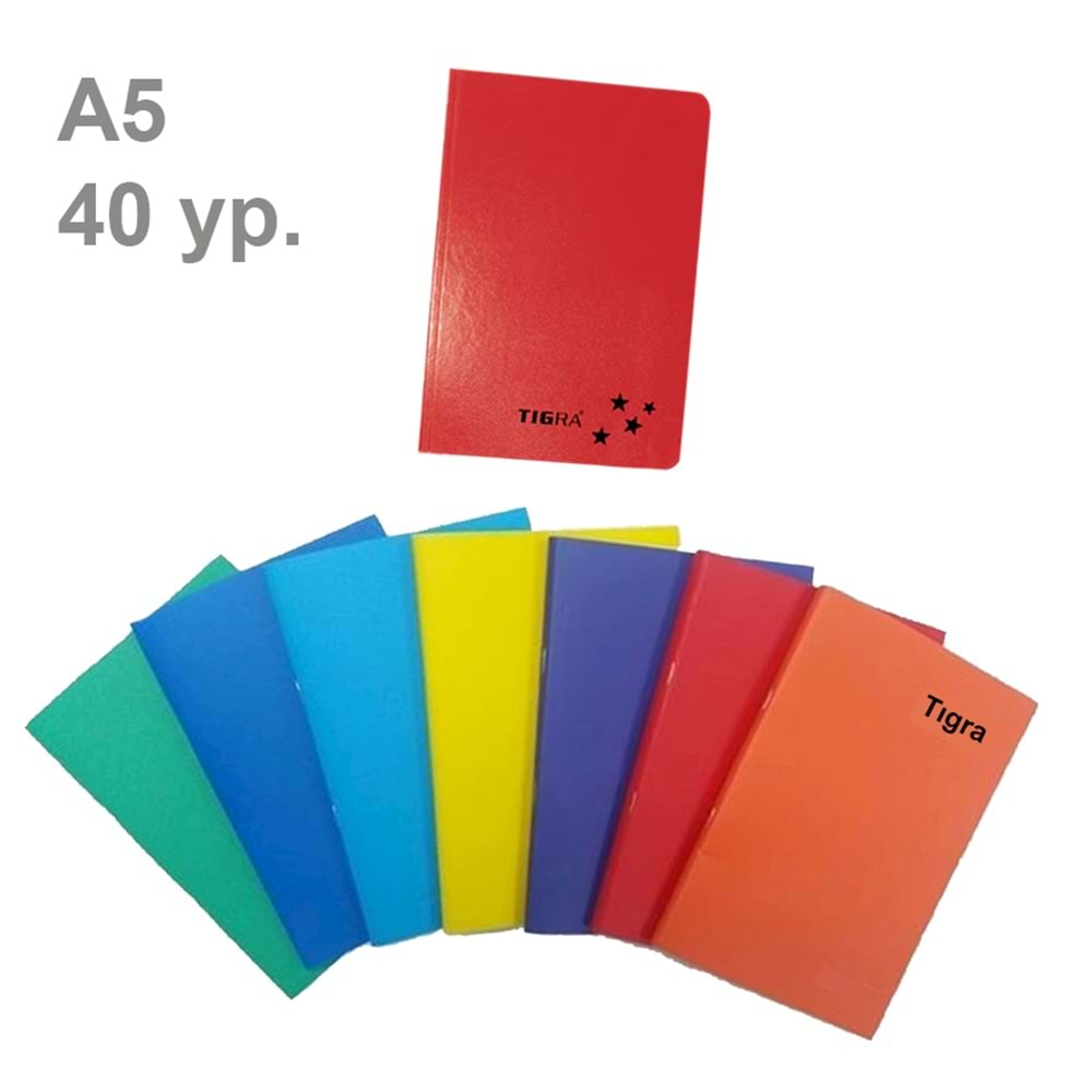 TİGRA A5 TEL DİKİŞLİ PP KAPAK 40 YAPRAK KARELİ DEFTER 40/4