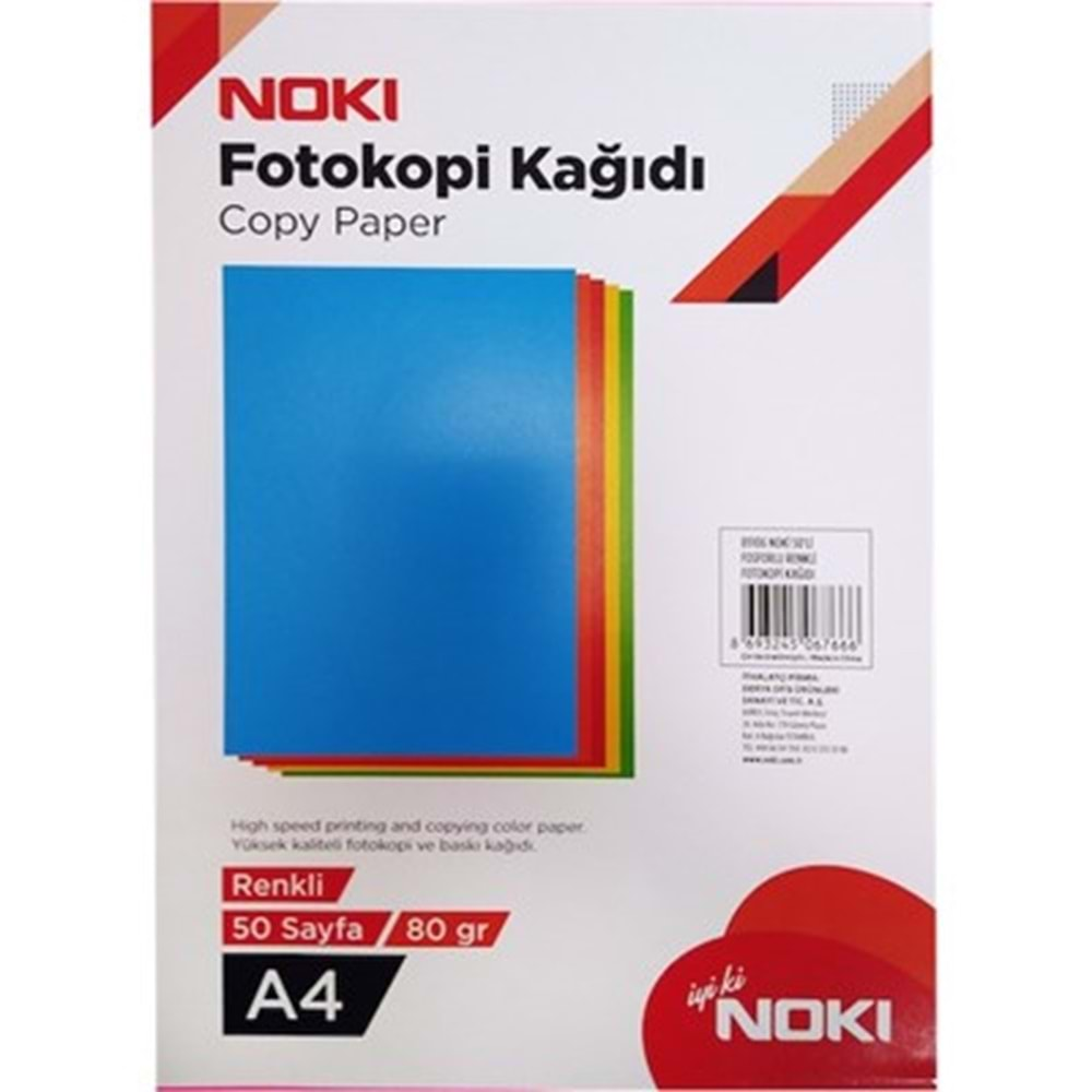 NOKİ A4 80 GR RENKLİ FOTOKOPİ KAĞIDI 50 Lİ - 5 RENK-89106