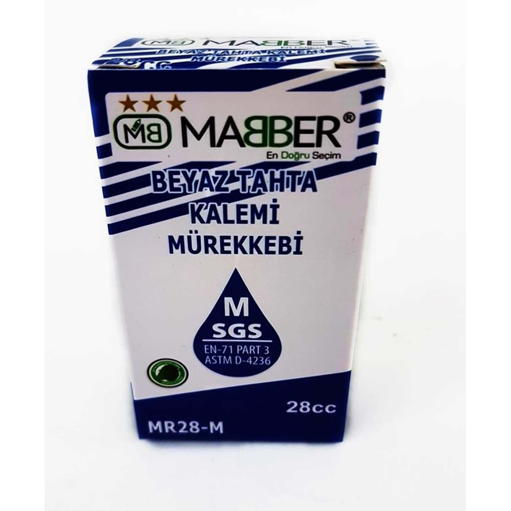 MABBER 28CC BEYAZ TAHTA KALEMİ MÜREKKEBİ MAVİ MR28-M