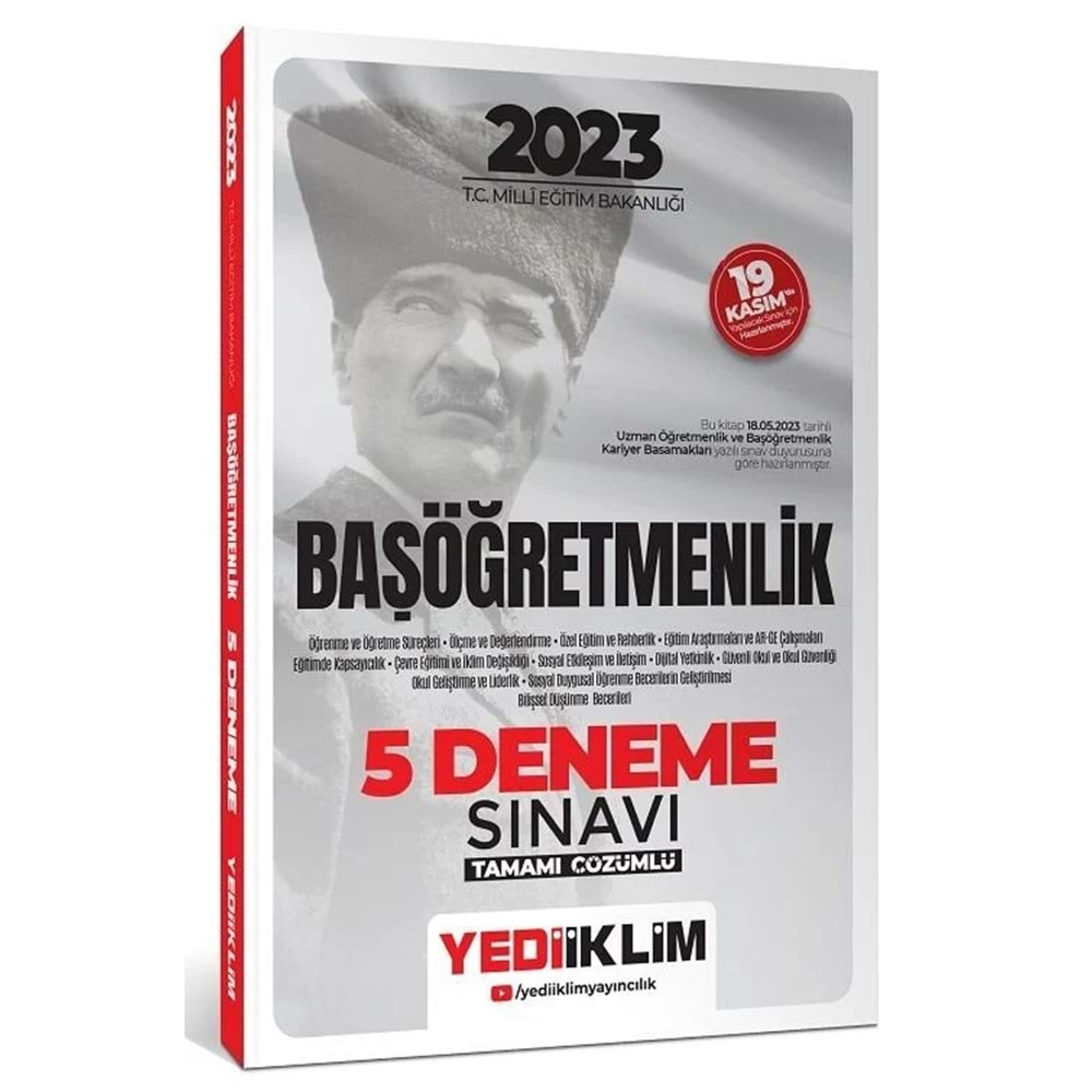 YEDİİKLİM 2023 T.C.MİLLİ EĞİTİM BAKANLIĞI BAŞÖĞRETMENLİK TAMAMI ÇÖZÜMLÜ 5 DENEME SINAVI