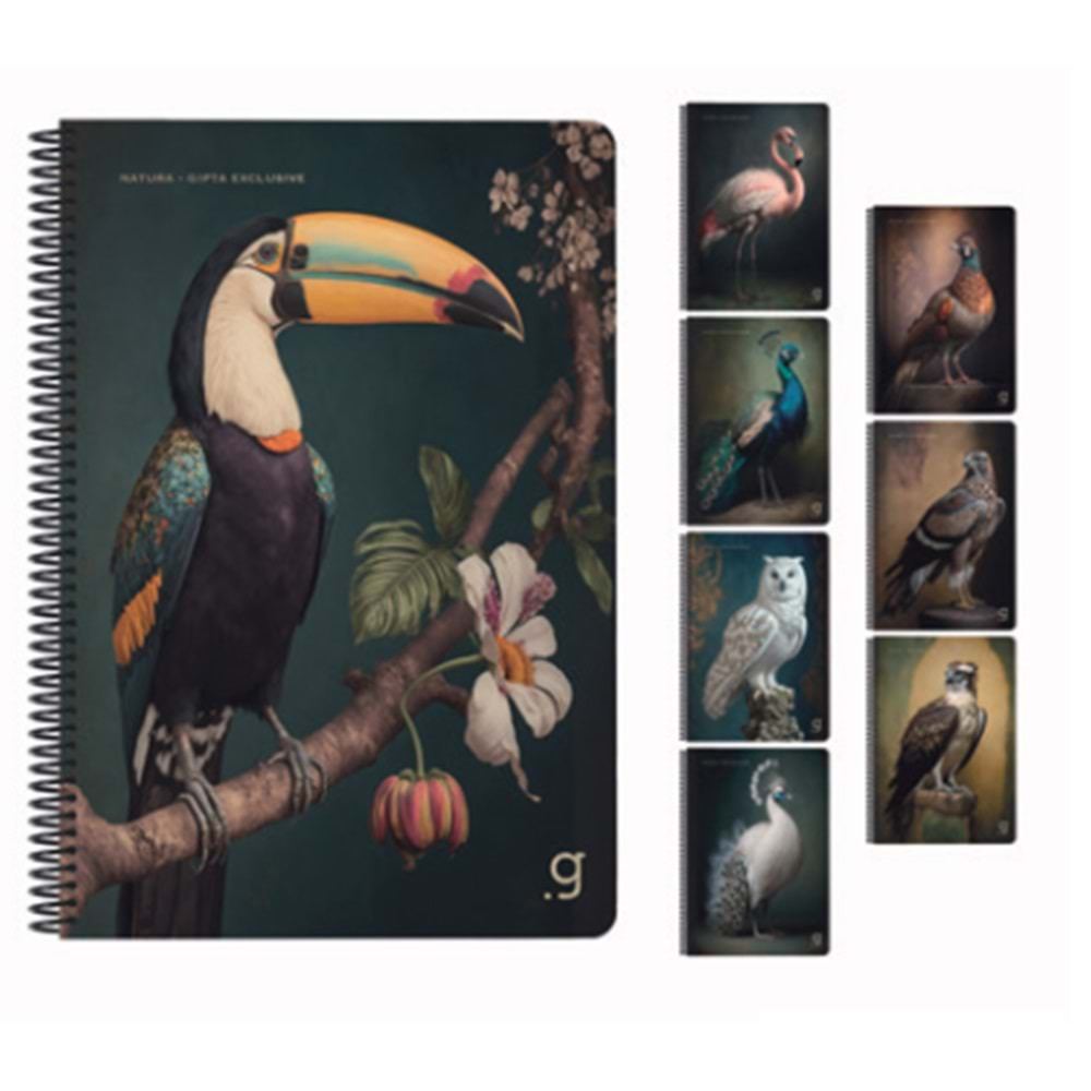 GIPTA NATURA SPİRALLİ KARTON KAPAK A4 80 YAPRAK KARELİ DEFTER-7058