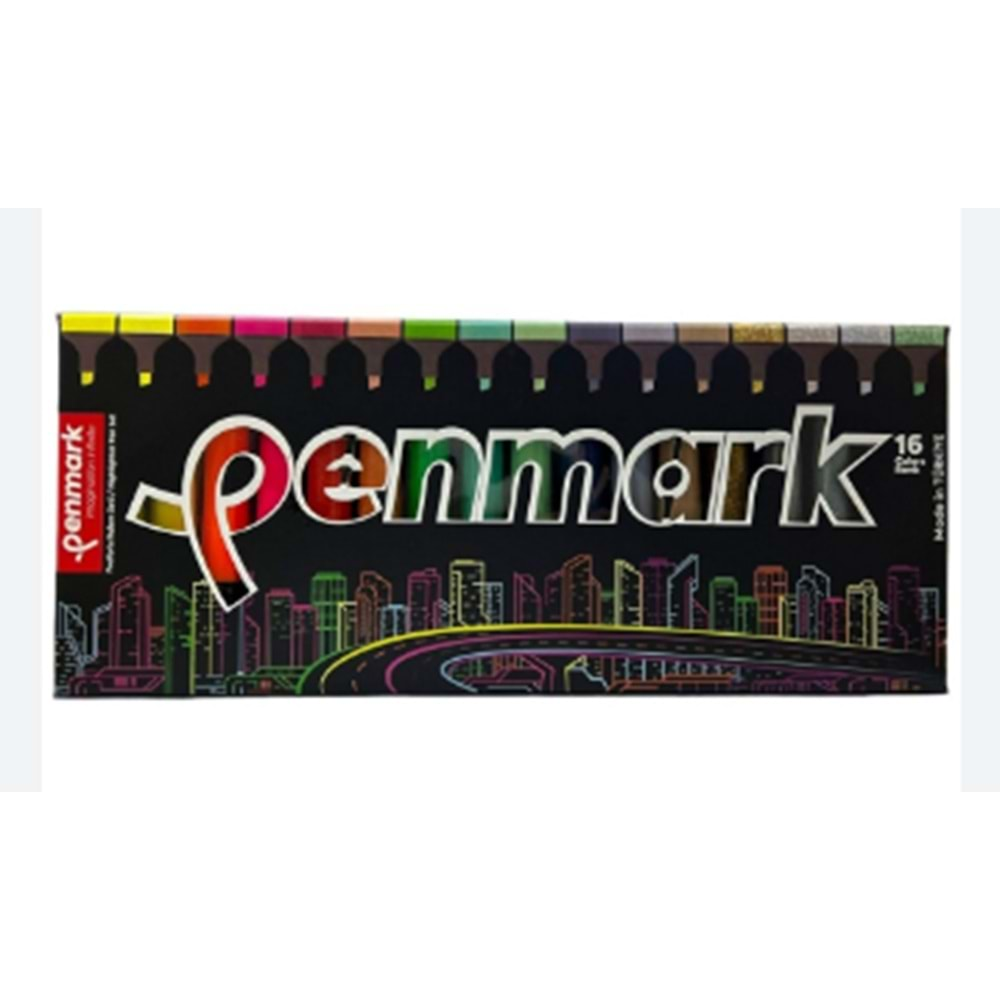 PENMARK FOSFORLU KALEM 16 LI SÜPER KUTU 4 NEON+4 PASTEL+4 TROPİK+4 SİMLİ-HS-505-16 SET