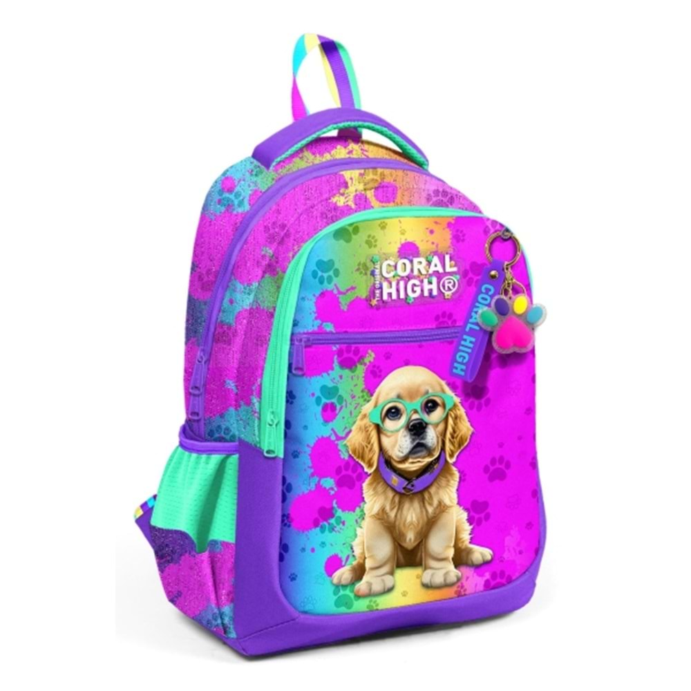 YAYGAN CORAL HIGH KİDS MOR PEMBE KÖPEK DESENLİ 3 BÖLMELİ SIRT ÇANTASI-23649