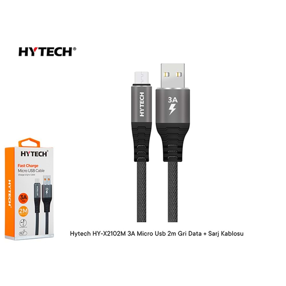 HYTECH HY-X2102M 3A MİCRO USB 2M GRİ DATA+ŞARJ KABLOSU