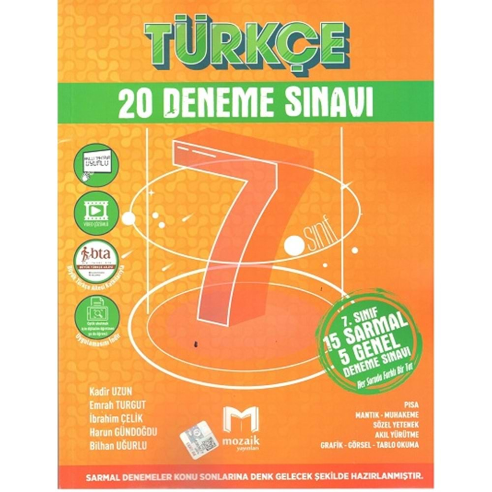 MOZAİK 7.SINIF TÜRKÇE 20 DENEME SINAVI-2024