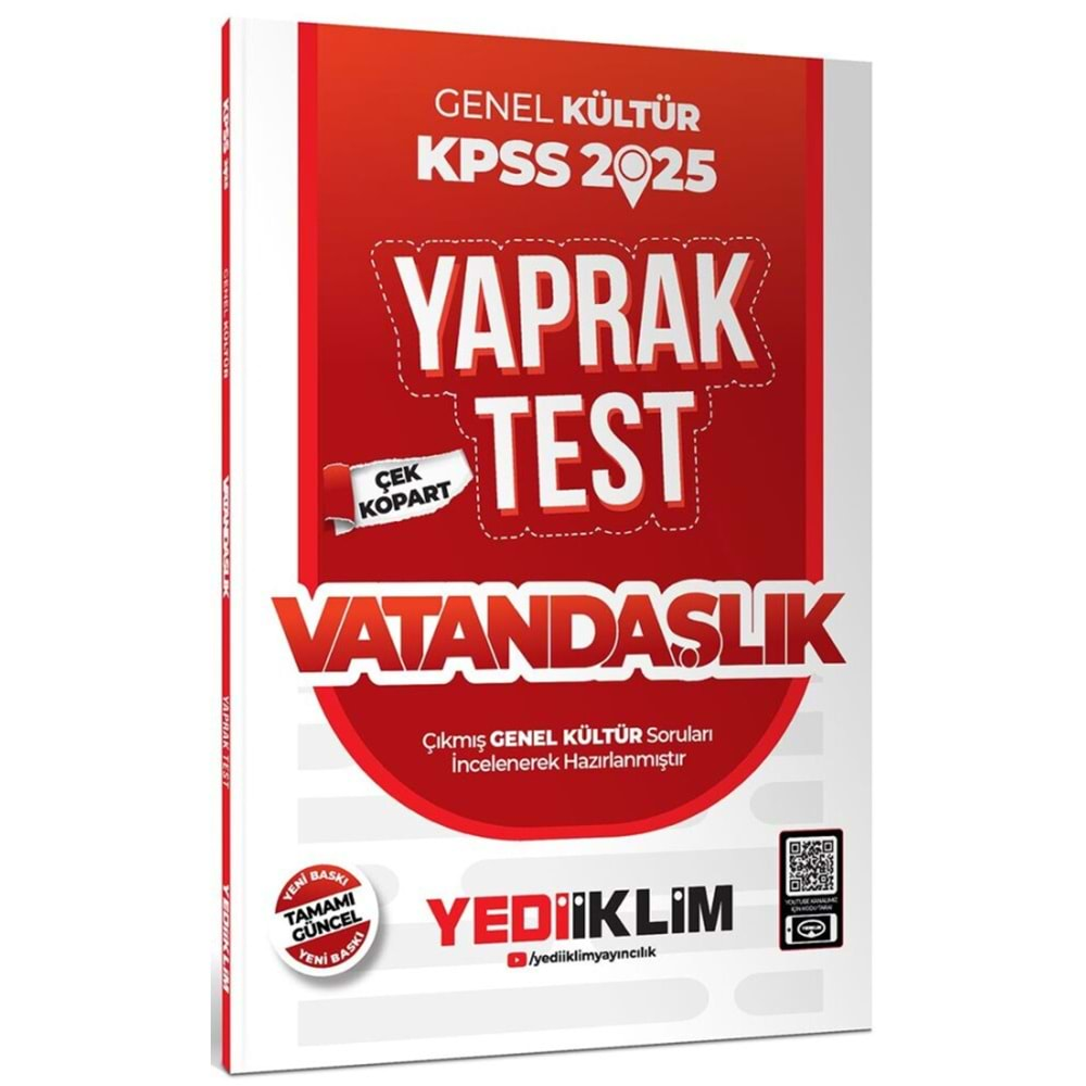 YEDİİKLİM KPSS 2025 GENEL KÜLTÜR VATANDAŞLIK ÇEK KOPART YAPRAK TEST