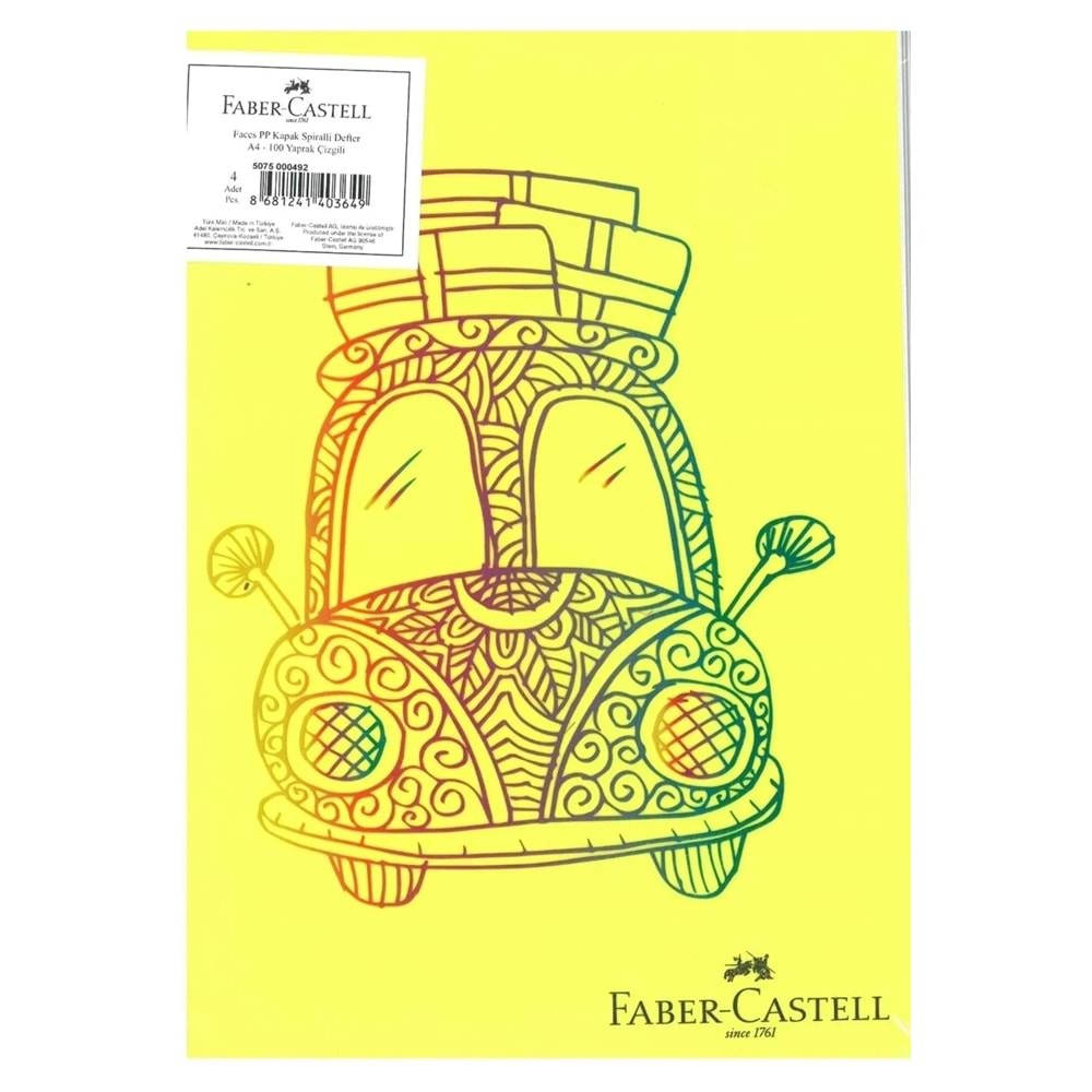 FABER CASTELL FACES PP KAPAK SPİRALLİ A4 100 ÇİZGİLİ DEFTER