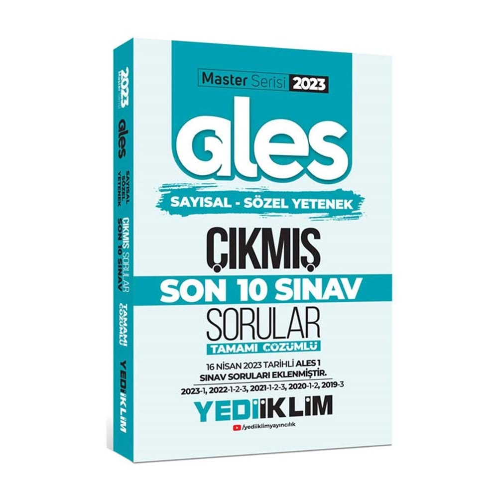 YEDİİKLİM ALES MASTER SERİSİ SAYISAL-SÖZEL YETENEK SON 10 SINAV TAMAMI ÇÖZÜMLÜ ÇIKMIŞ SORULAR (ALES-1 DAHİL)-2023