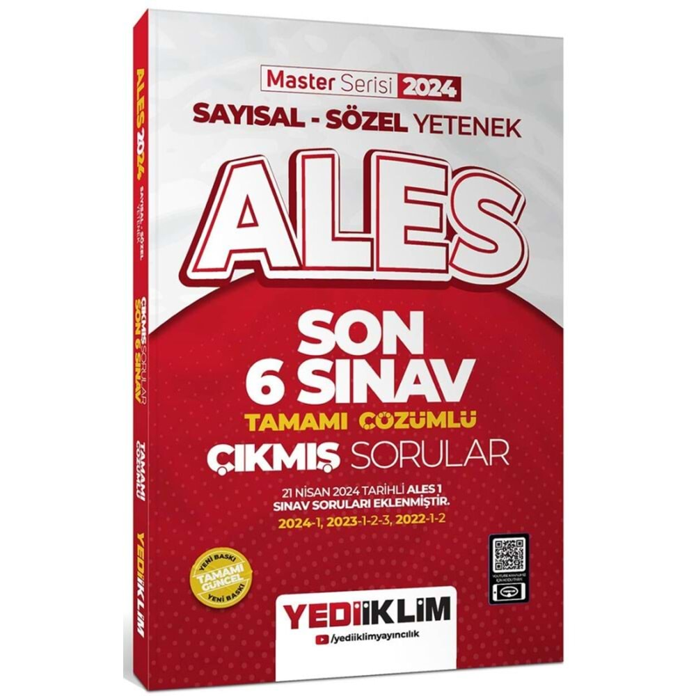 YEDİİKLİM ALES 2024 SAYISAL-SÖZEL YETENEK SON 6 SINAV TAMAMI ÇÖZÜMLÜ ÇIKMIŞ SORULAR