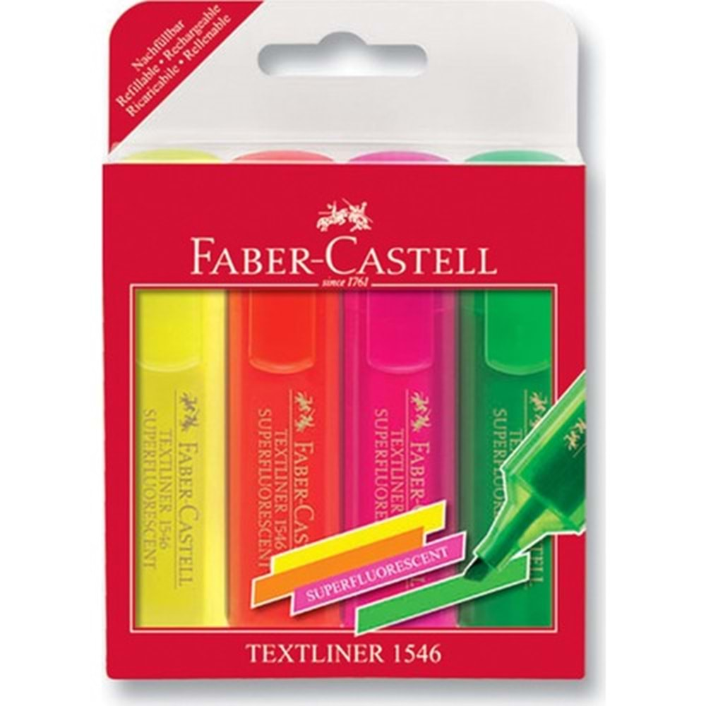 FABER CASTELL ŞEFFAF GÖVDE FOSFORLU KALEM 4 LÜ POŞET