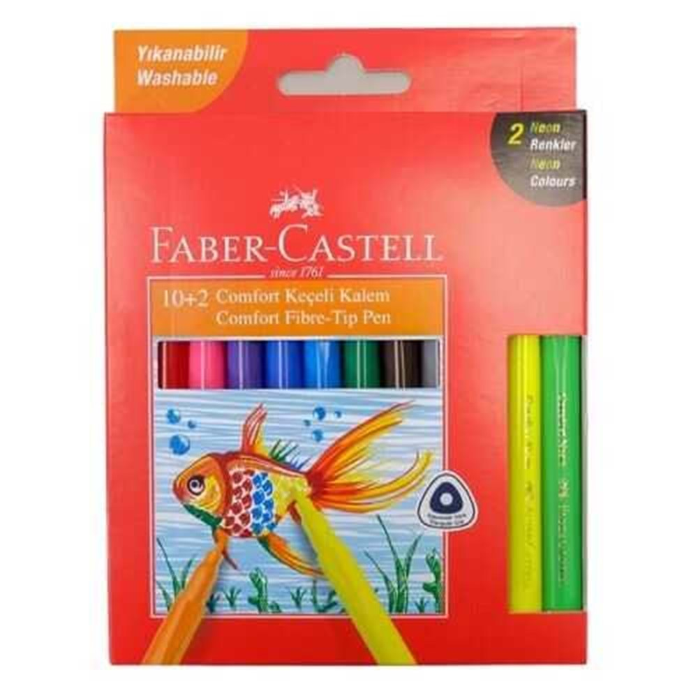 FABER CASTELL COMFORT 10+2 NEON YIKANABİLİR KEÇELİ KALEM-5068155133