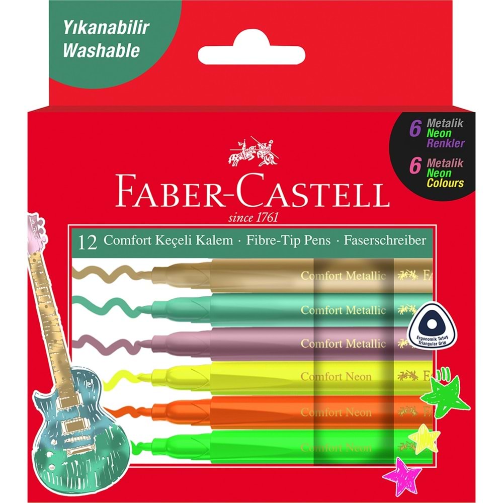 FABER CASTELL COMFORT KEÇELİ KALEM METALİK+NEON 12 Lİ