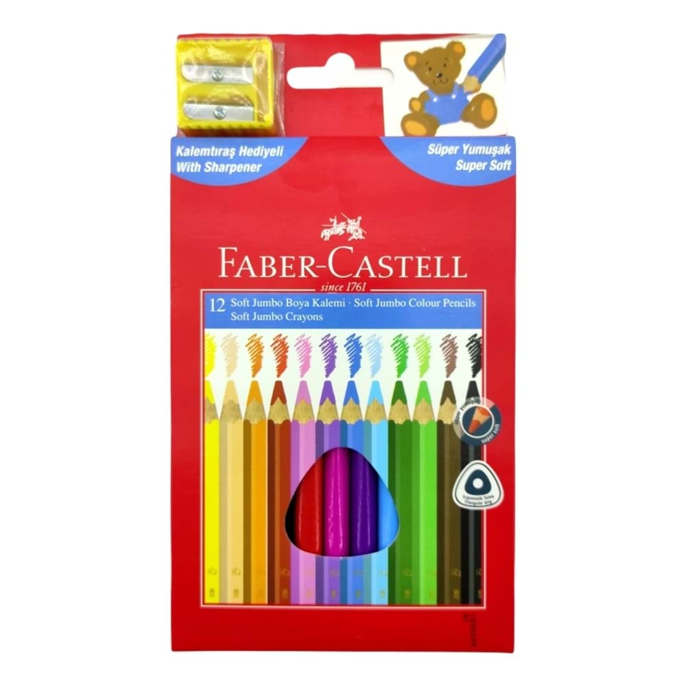 FABER CASTELL SOFT JUMBO ÜÇGEN BOYA KALEMİ 12 RENK