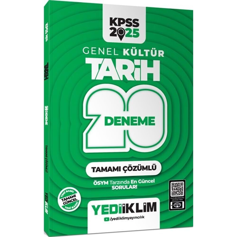 YEDİİKLİM KPSS 2025 GENEL KÜLTÜR TARİH TAMAMI ÇÖZÜMLÜ 20 DENEME