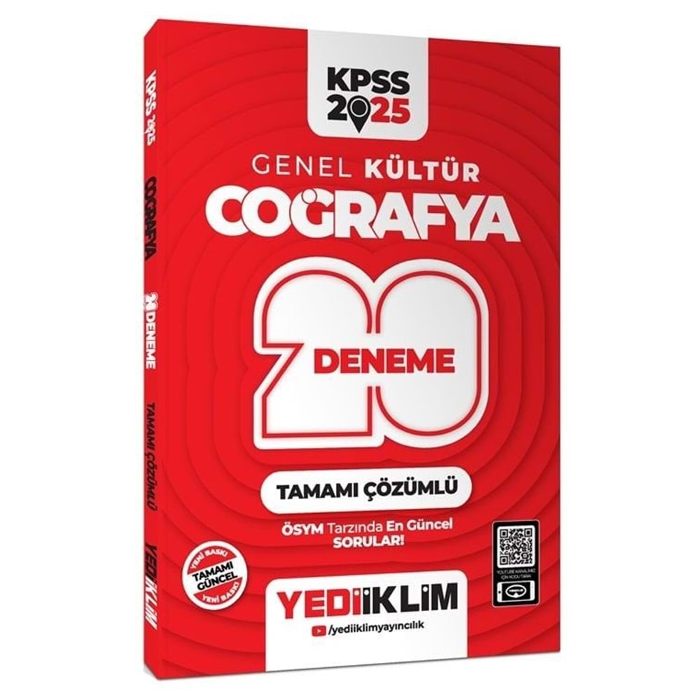 YEDİİKLİM KPSS 2025 GENEL KÜLTÜR COĞRAFYA TAMAMI ÇÖZÜMLÜ 20 DENEME