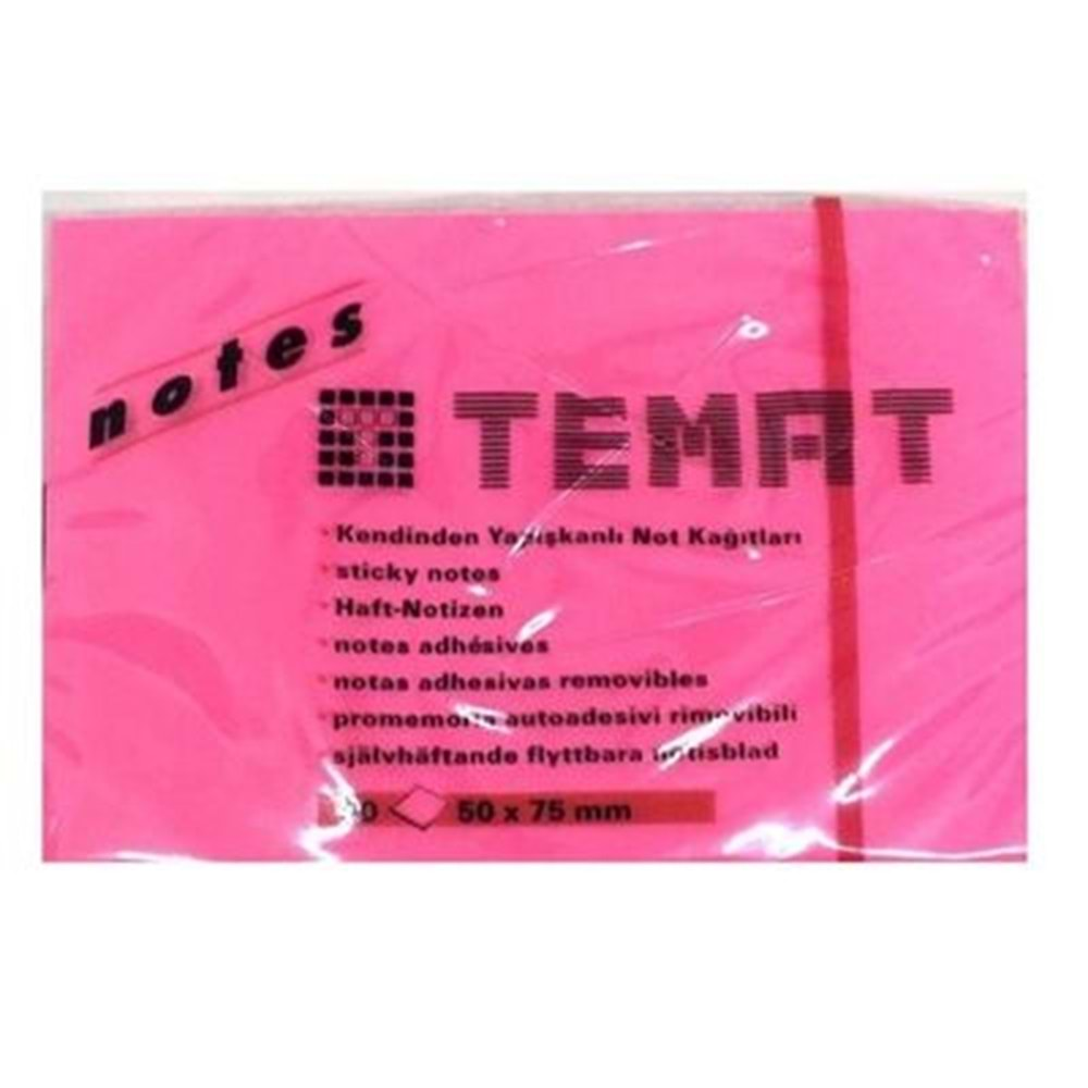 TEMAT YAPIŞKANLI NOT KAĞIDI 50*75 MM FOSFORLU PEMBE-11609