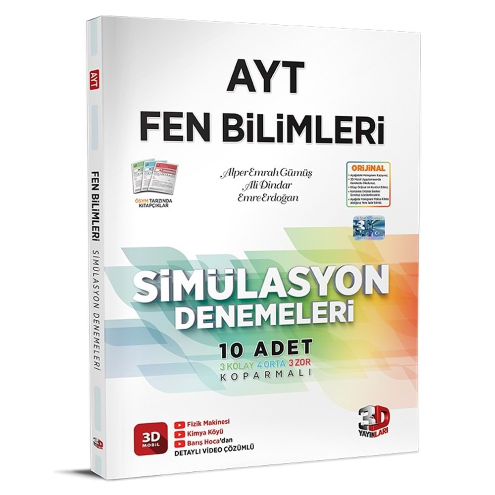 ÇÖZÜM 3D AYT FEN BİLİMLERİ 10 LU SİMÜLASYON DENEMELERİ-2025