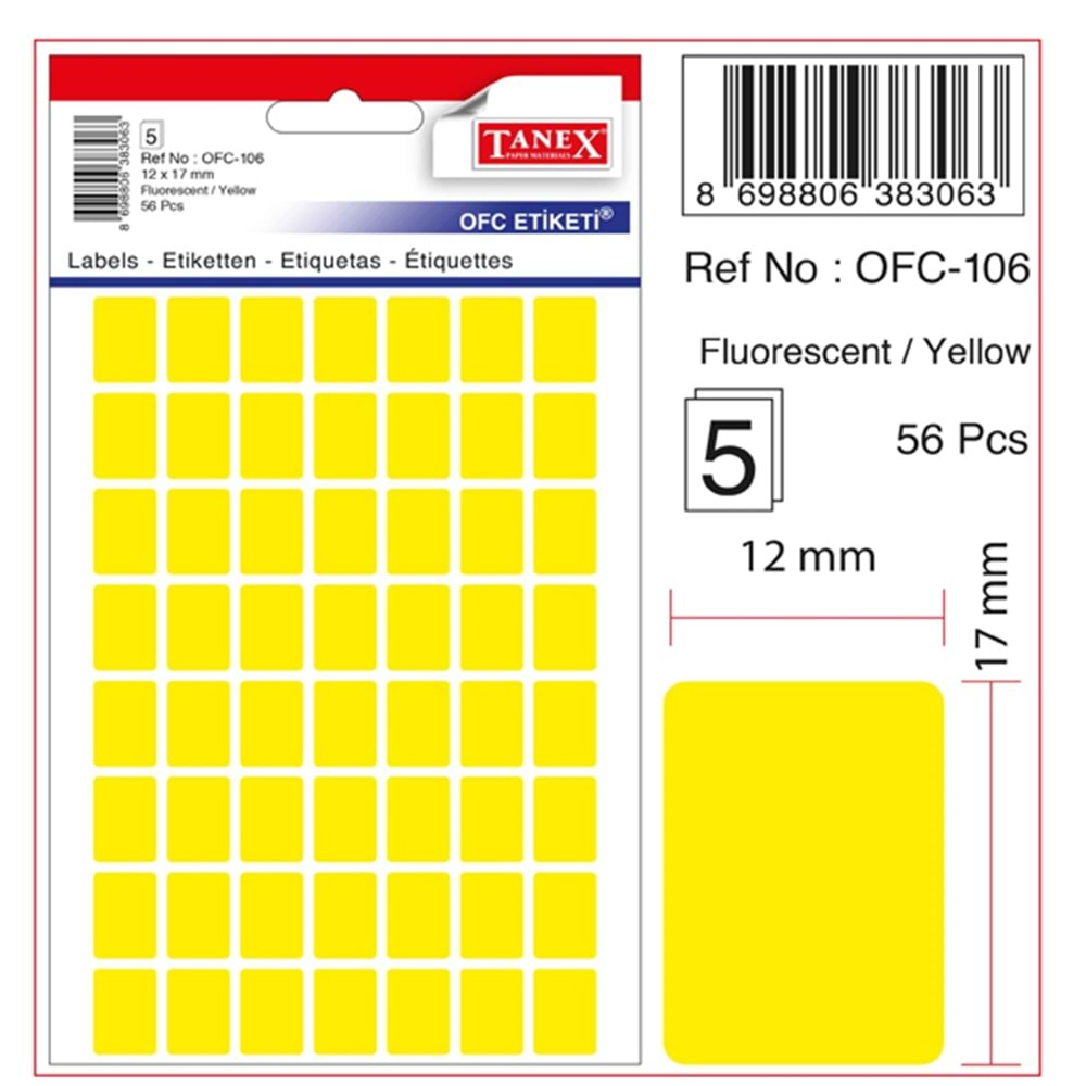 TANEX OFC-107 SARI OFİS ETİKETİ 5 ADET 12*30