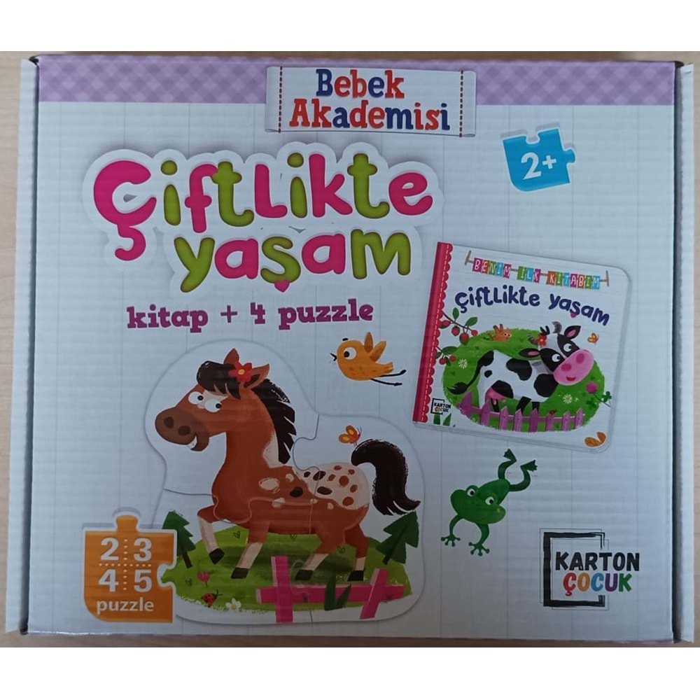 KARTON ÇOCUK BEBEK AKADEMİSİ ÇİFTLİKTE YAŞAM KİTAP+4PUZZLE 2+YAŞ