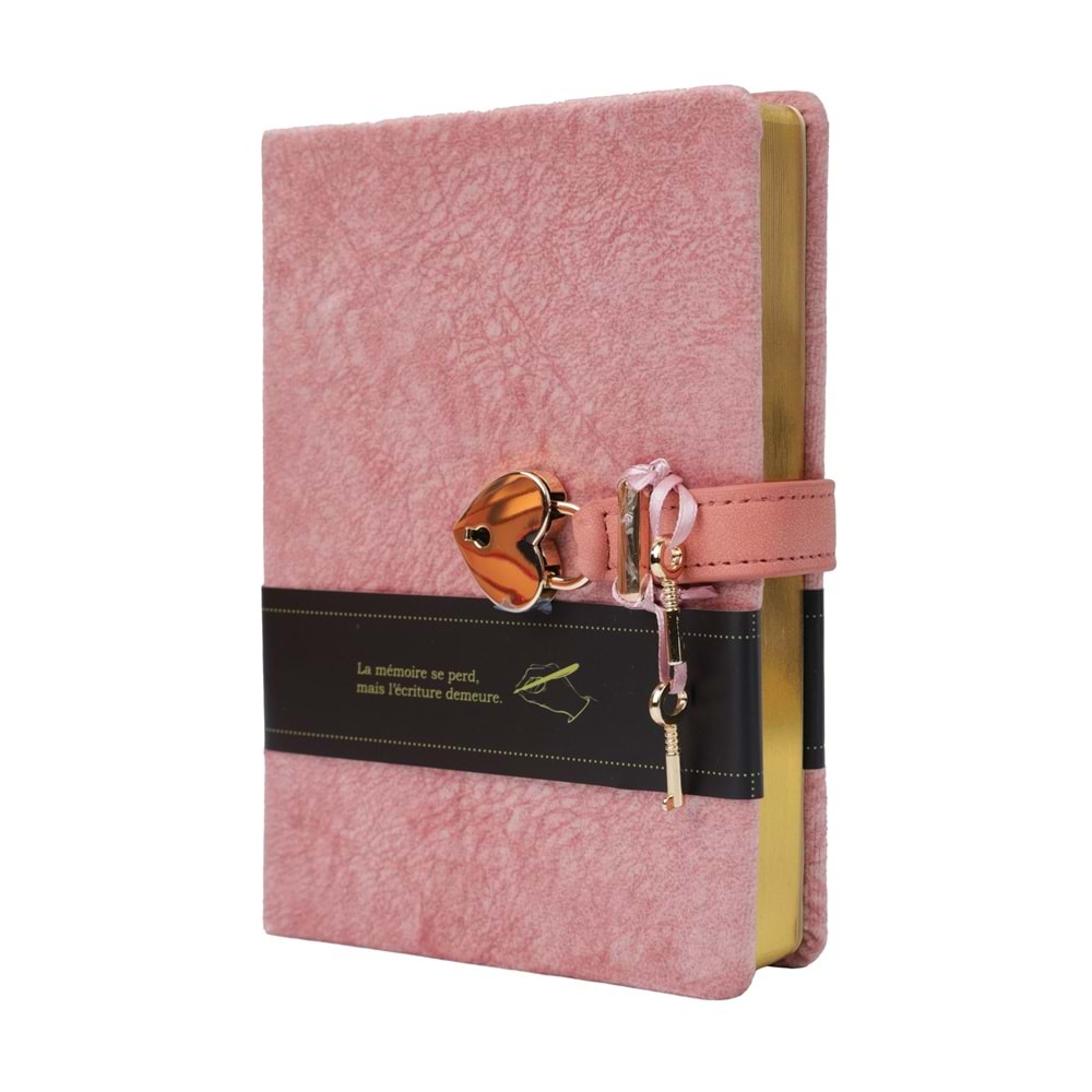 VJ HUSH CAT LOCK JOURNAL 13*18 CM 80 GR 160 YAPRAK ÇİZGİLİ PEMBE KİLİTLİ DEFTER-9306