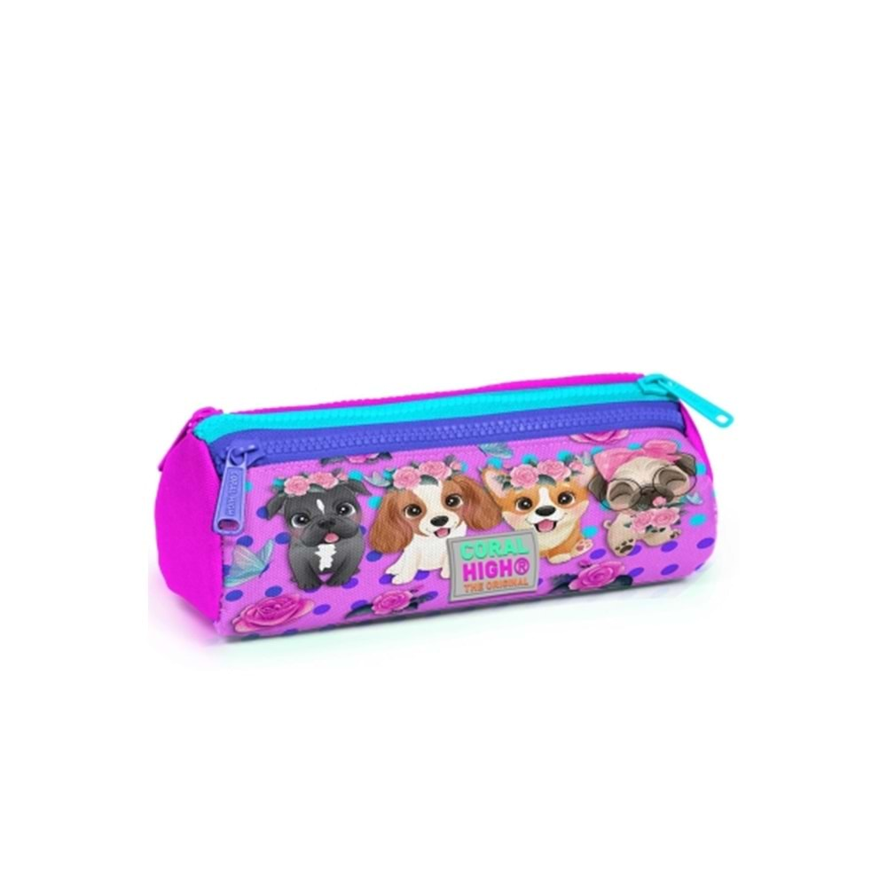 YAYGAN CORAL HIGH KİDS PEMBE KÖPEK DESENLİ ÜÇ BÖLMELİ KALEM ÇANTASI-22050