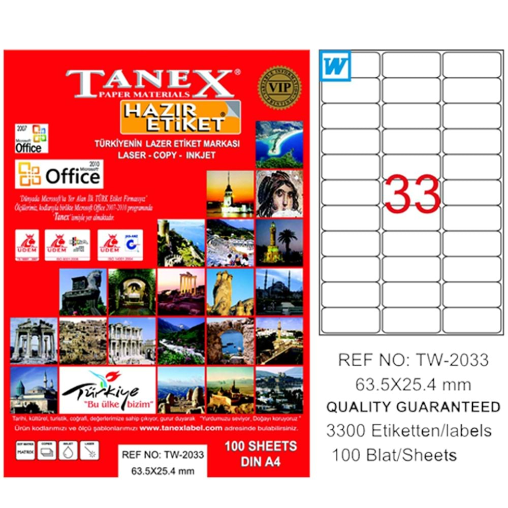 TANEX 63.5*25.4 LASER ETİKET-TW-2033