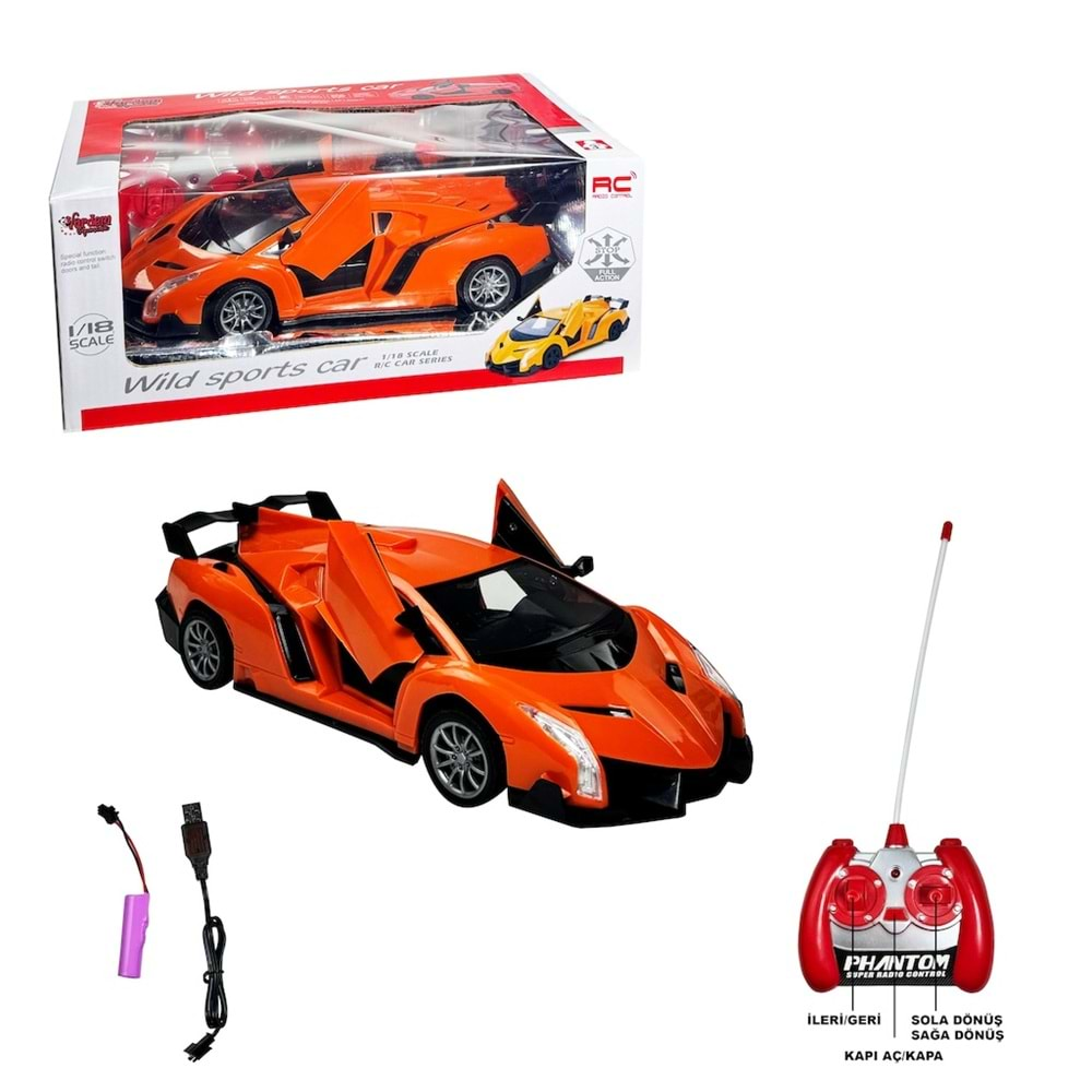 VARDEM UZAKTAN KUMANDALI FULL FONKSİYON ŞARJLI 1:18 WİLD SPORT CAR KAPILARI AÇILAN ARABA-1383-9A