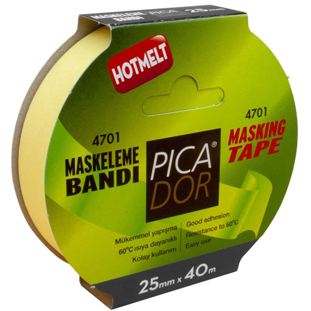 PİCADOR KREPE (MASKELEME) BANDI 60 DERECE ISIYA DAYANIKLI ASKILI 25MM*40M 4701