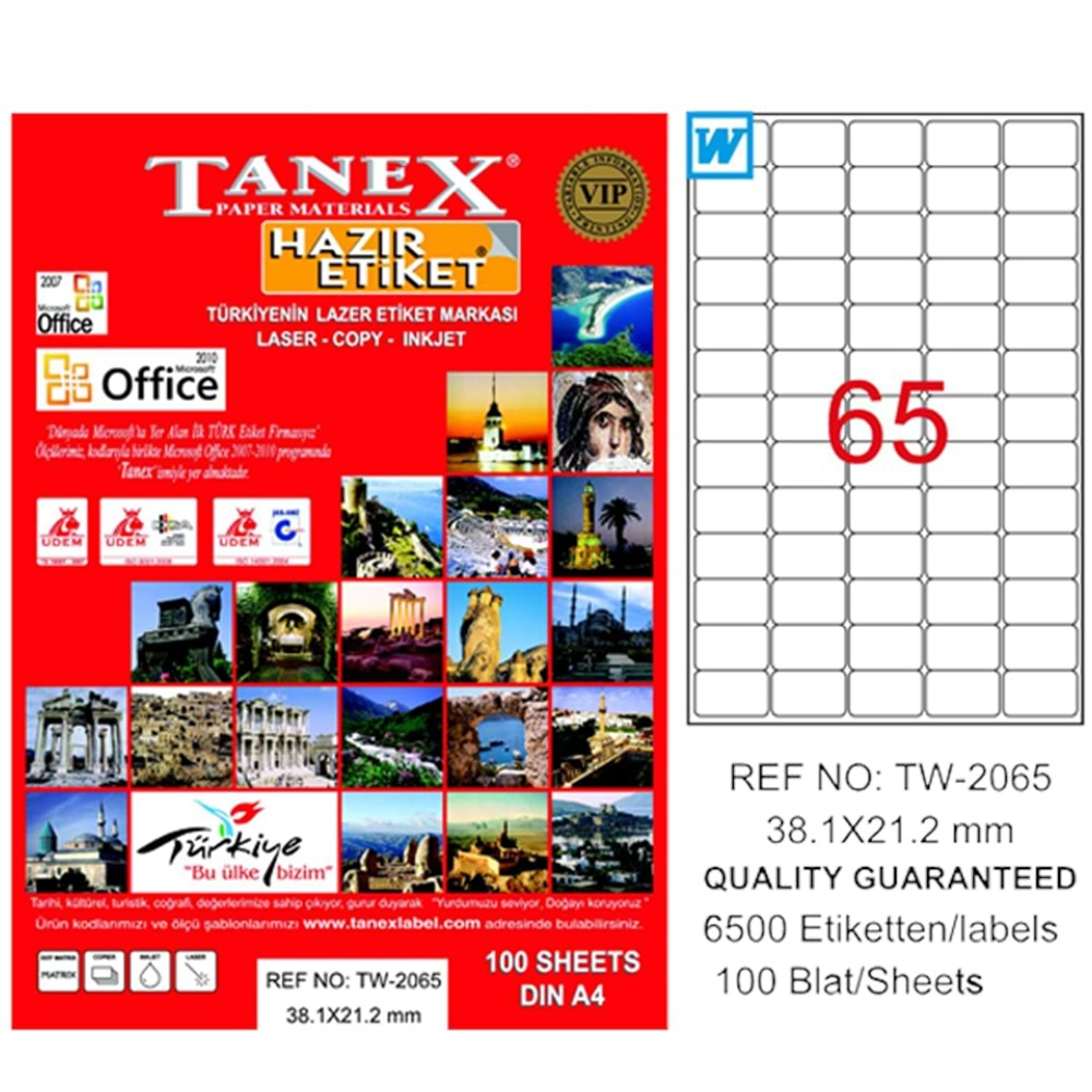 TANEX A4 BİLGİSAYAR ETİKETİ 38,1*21,2 TW2065