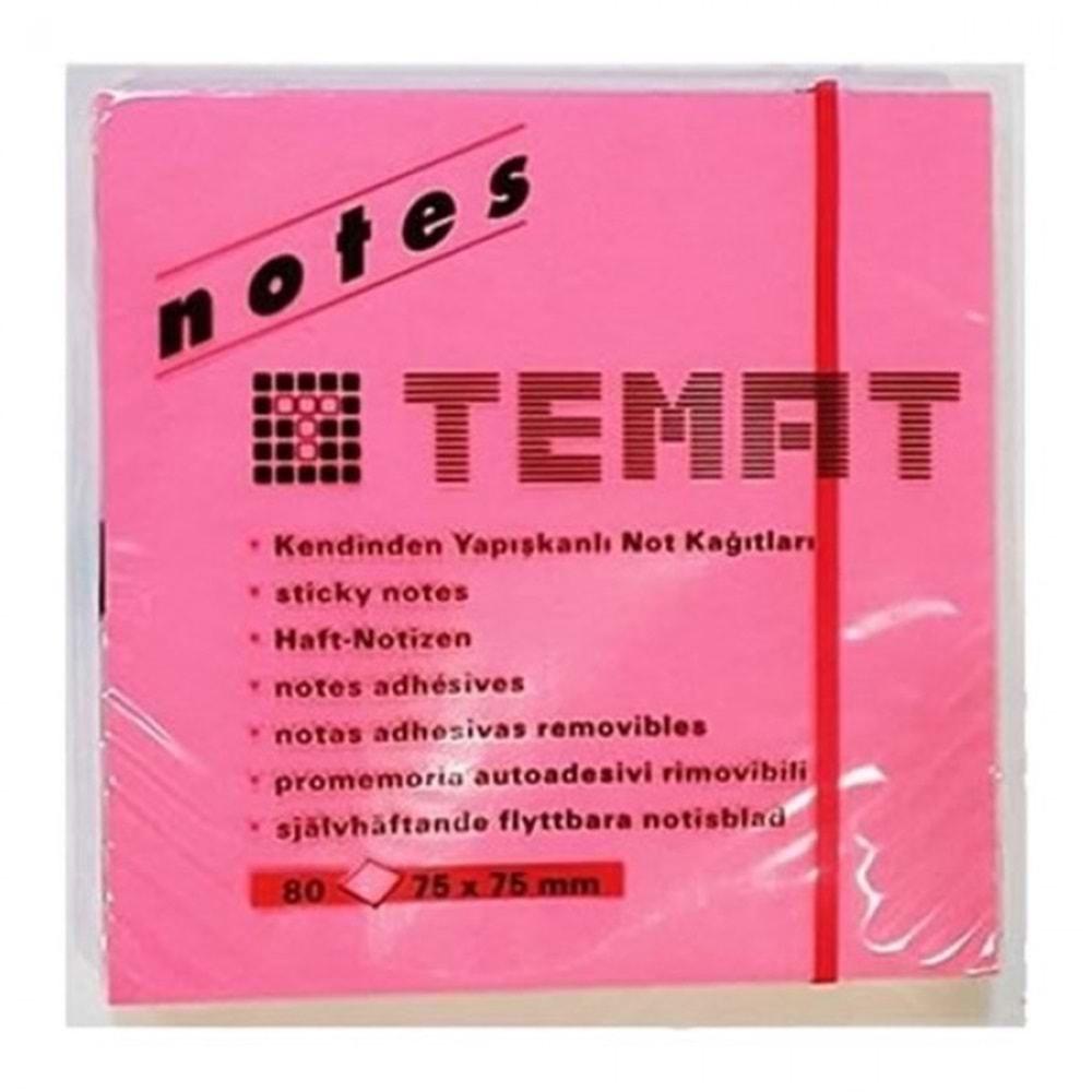 TEMAT YAPIŞKANLI NOT KAĞIDI 75*75 MM FOSFORLU PEMBE-10612