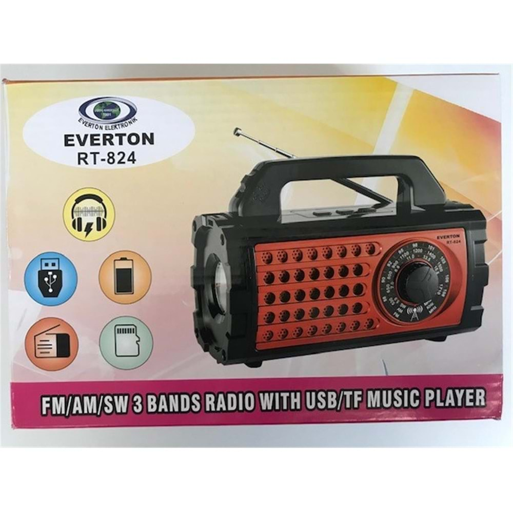 EVERTON RT-824 BLUETOOTH-USB-SD-FM ŞARJLI NOSTALJİK RADYO (EL FENERLİ)