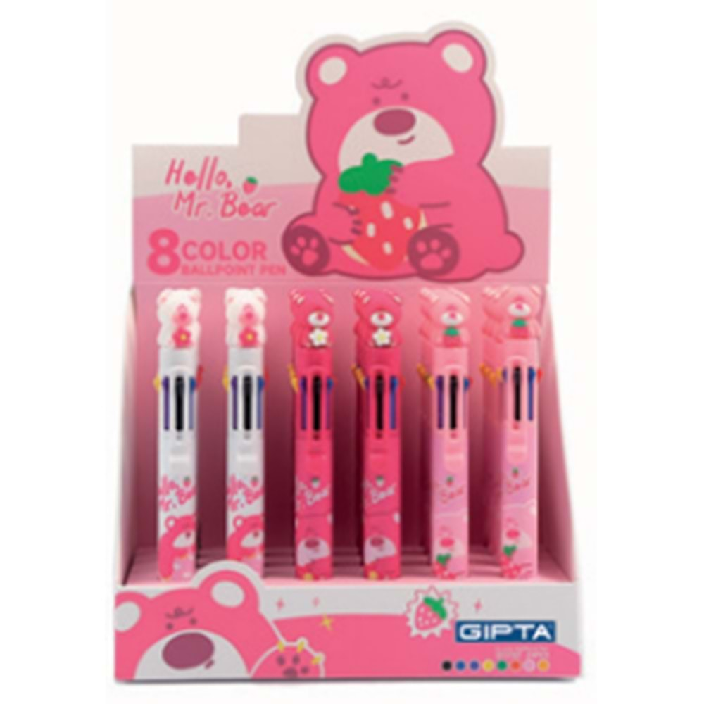 GIPTA PINK BEAR 8 RENKLİ TÜKENMEZ KALEM-K4267