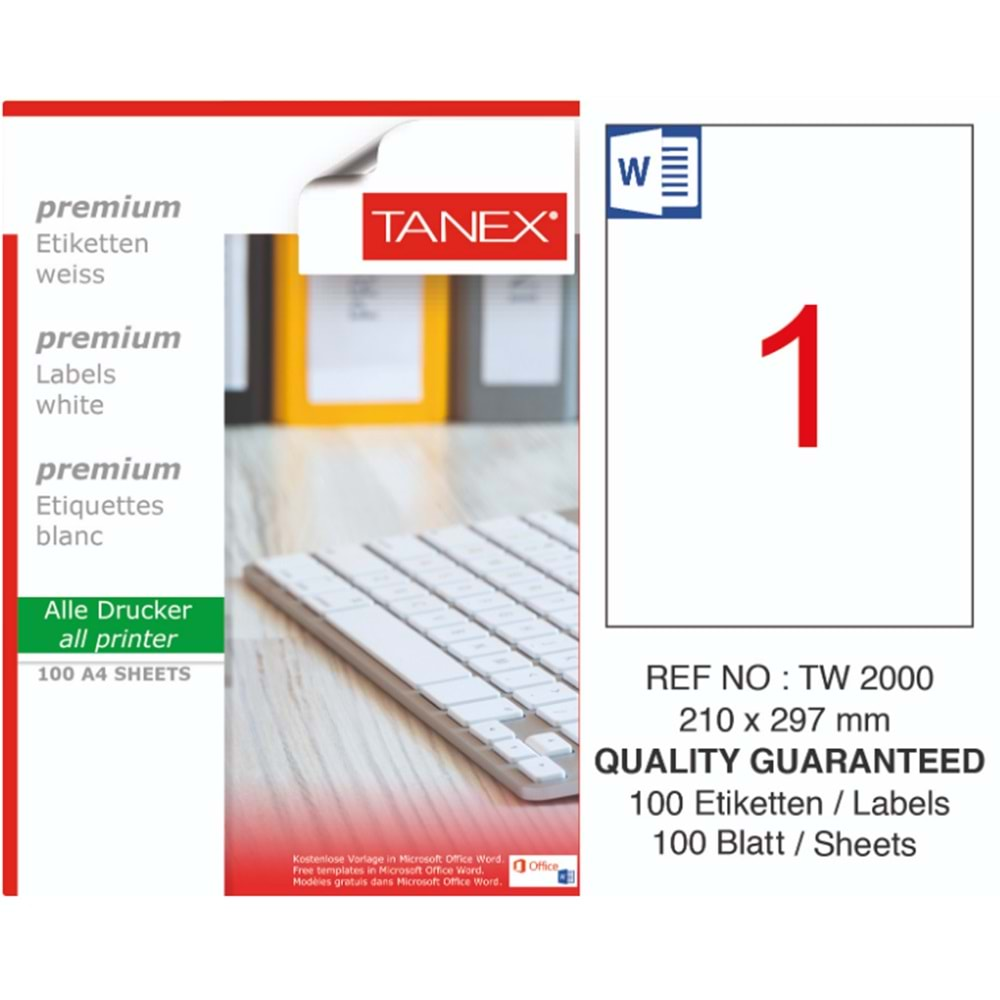 TANEX 210*297 A4 LAZER ETİKET TW-2000