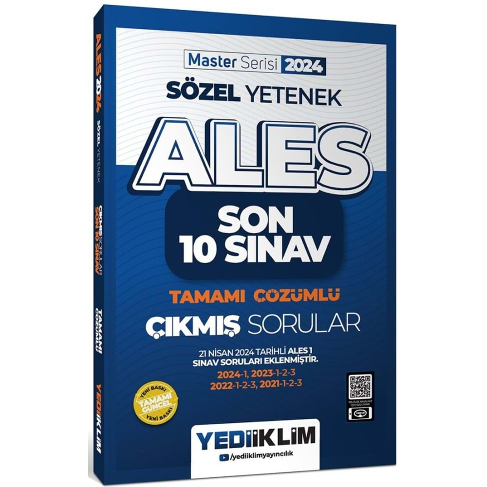 YEDİİKLİM ALES 2024 SÖZEL YETENEK SON 10 SINAV TAMAMI ÇÖZÜMLÜ ÇIKMIŞ SORULAR