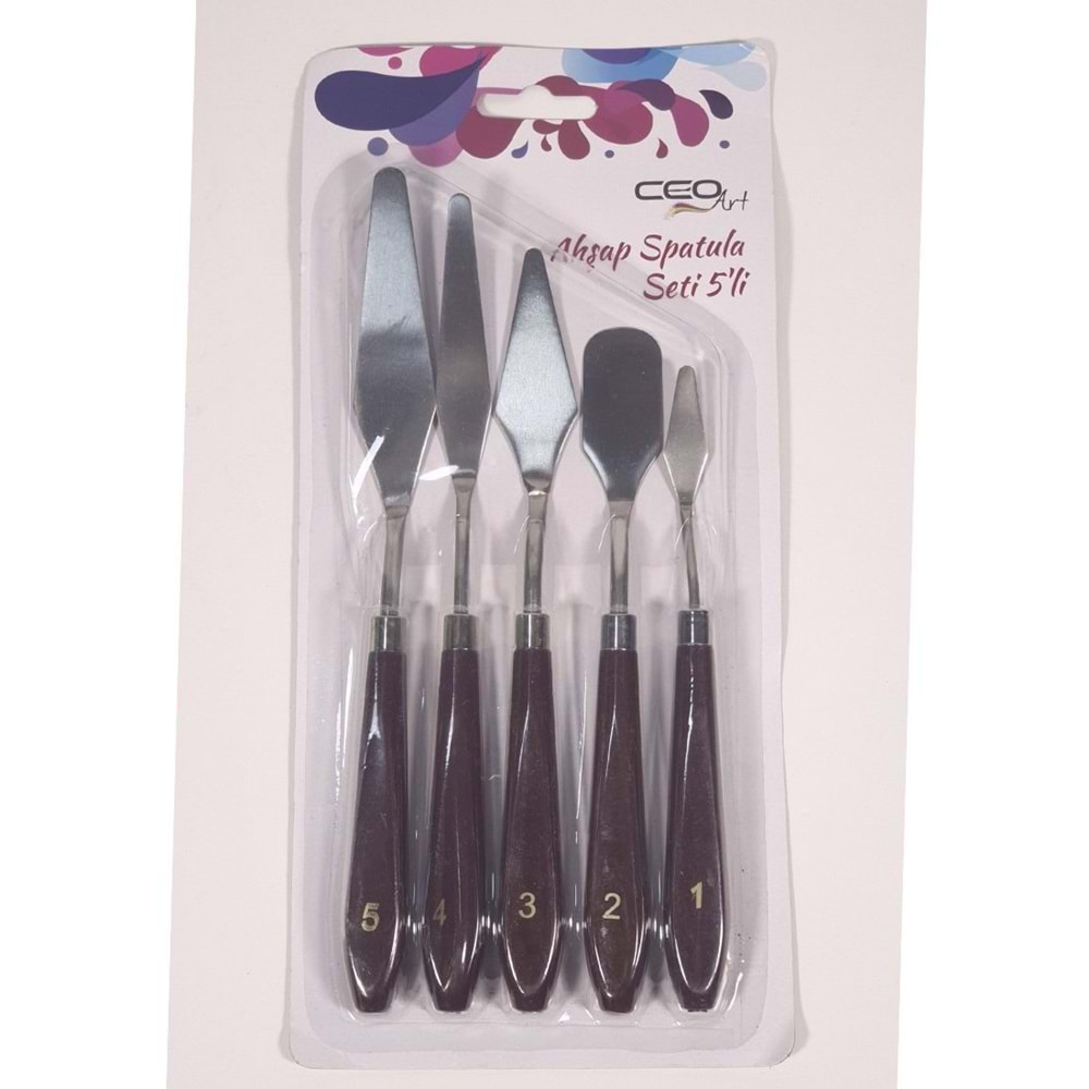 CEOART METAL SPATULA SETİ 5 Lİ(BOYALI AHŞAP SAP)-CEO-SN0004