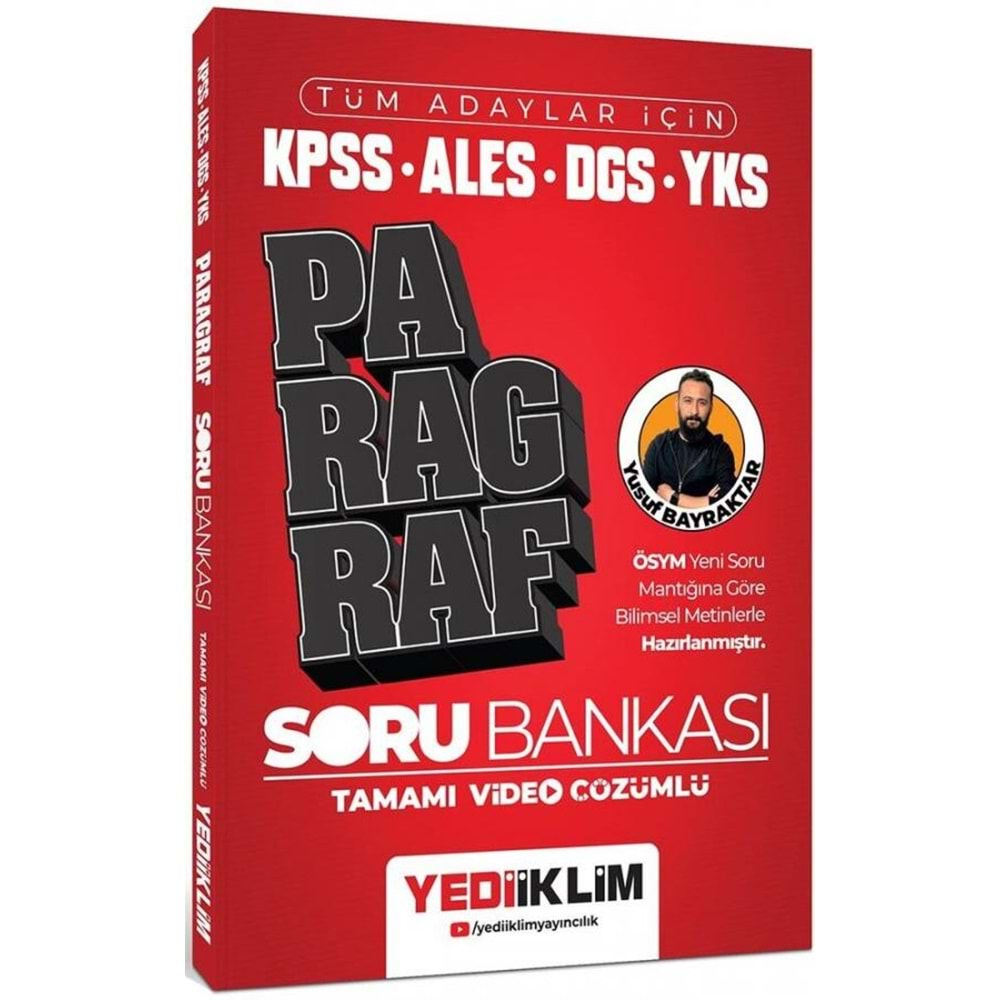 YEDİİKLİM KPSS-ALES-DGS-YKS TÜM ADAYLAR İÇİN PARAGRAF TAMAMI VİDEO ÇÖZÜMLÜ SORU BANKASI-2024