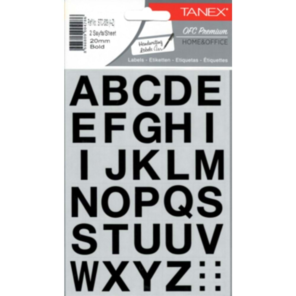 TANEX HARF ETİKETİ 20 MM BOLD 2 ADET-STC-509