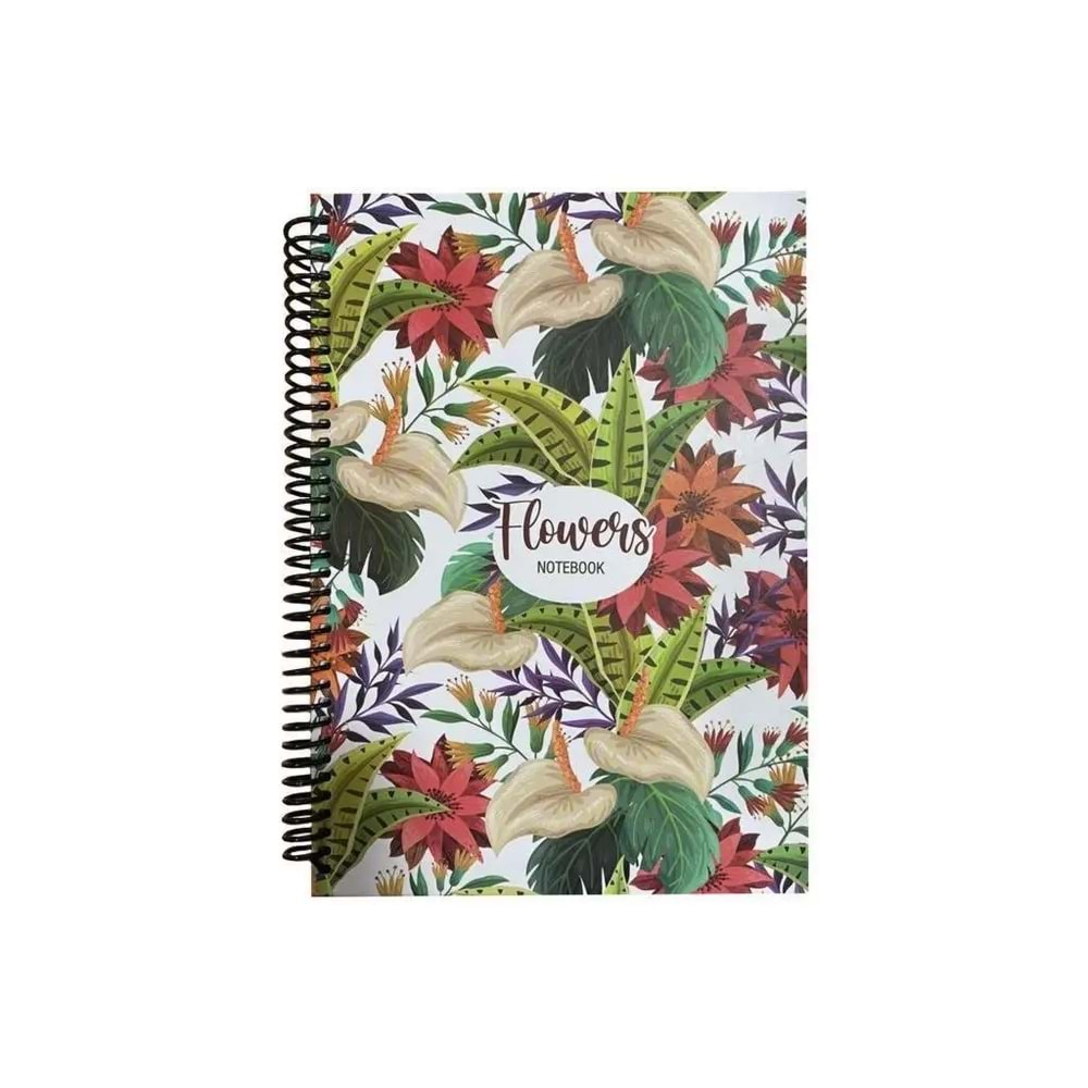 TOKAÇ FLOWERS SERT KAPAK SPİRALLİ 17*24 96 YAPRAK ÇİZGİLİ DEFTER-TOK-79183