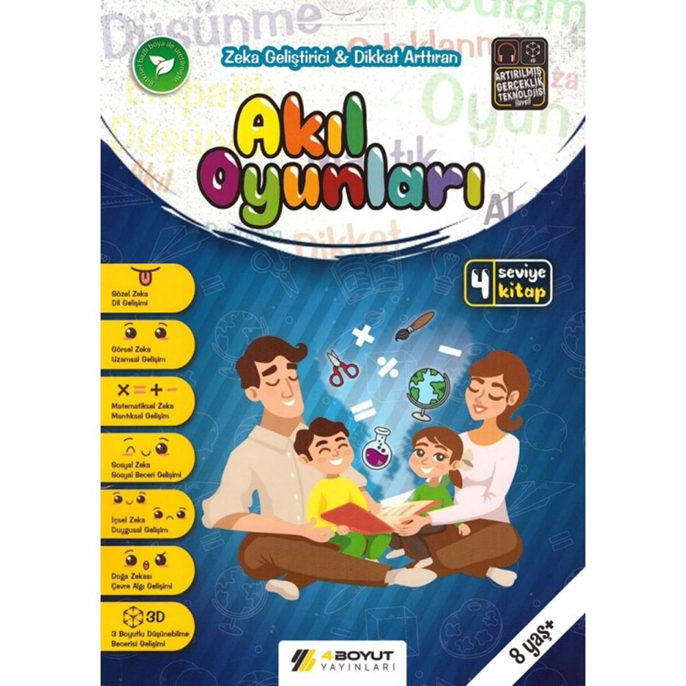 4 BOYUT YAYINLARI ZEKA GELİŞTİRİCİ&DİKKAT ARTTIRAN AKIL OYUNLARI 4 SEVİYE KİTAP