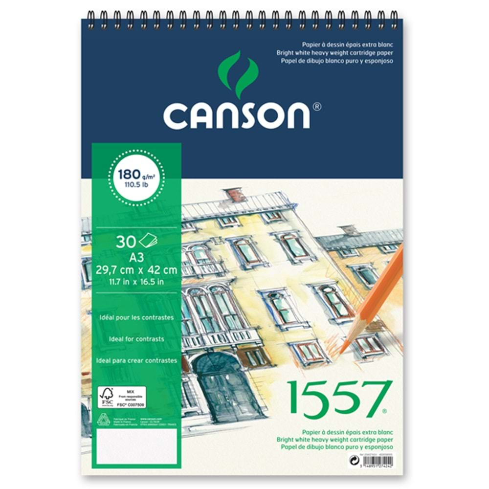 CANSON 1557 RESİM VE ÇİZİM BLOK 180 GR A4 20 YAPRAK ÜSTTEN SPİRALLİ