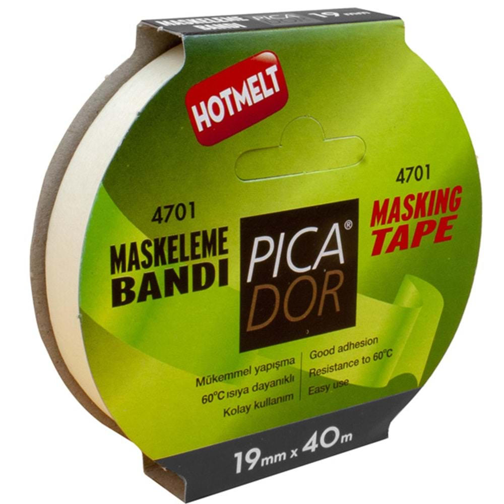 PİCADOR KREPE (MASKELEME) BANDI 60 DERECE ISIYA DAYANIKLI ASKILI 19MM*40M 4701