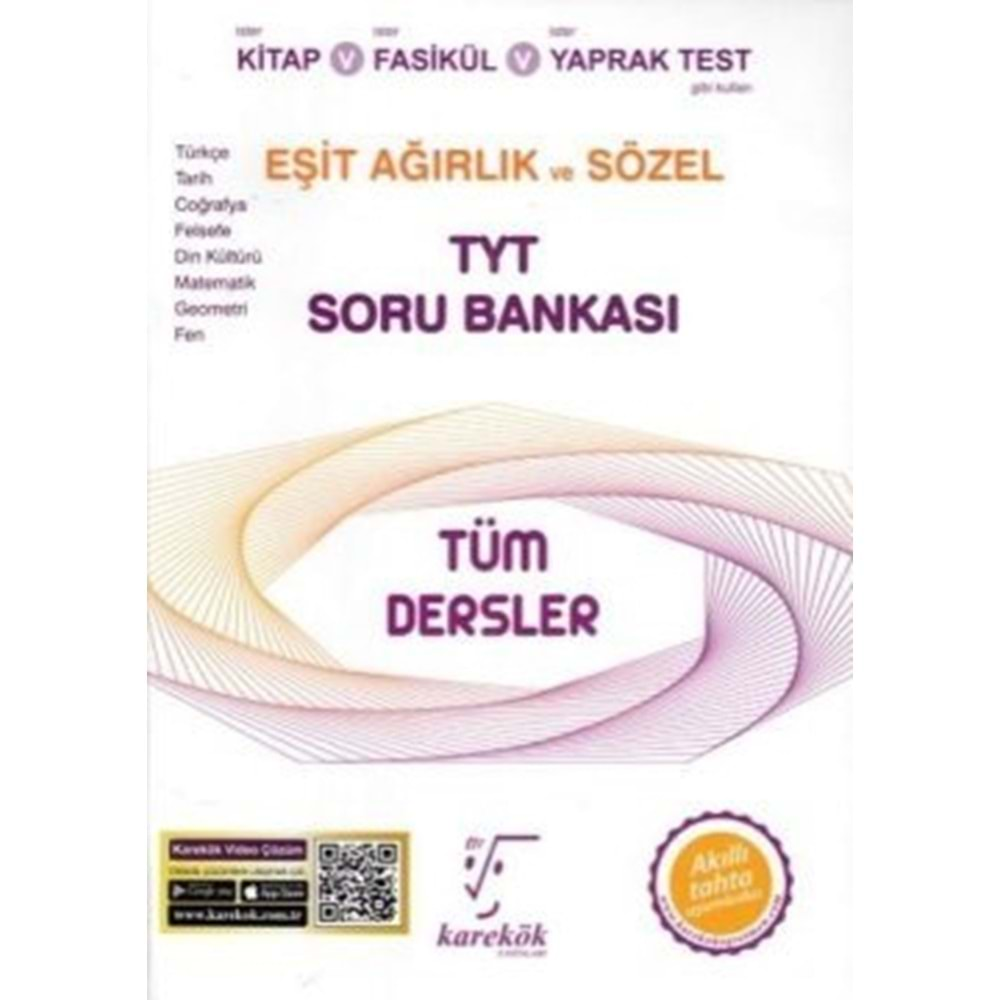 KAREKÖK TYT TÜM DERSLER EŞİT AĞIRLIK VE SÖZEL SORU BANKASI