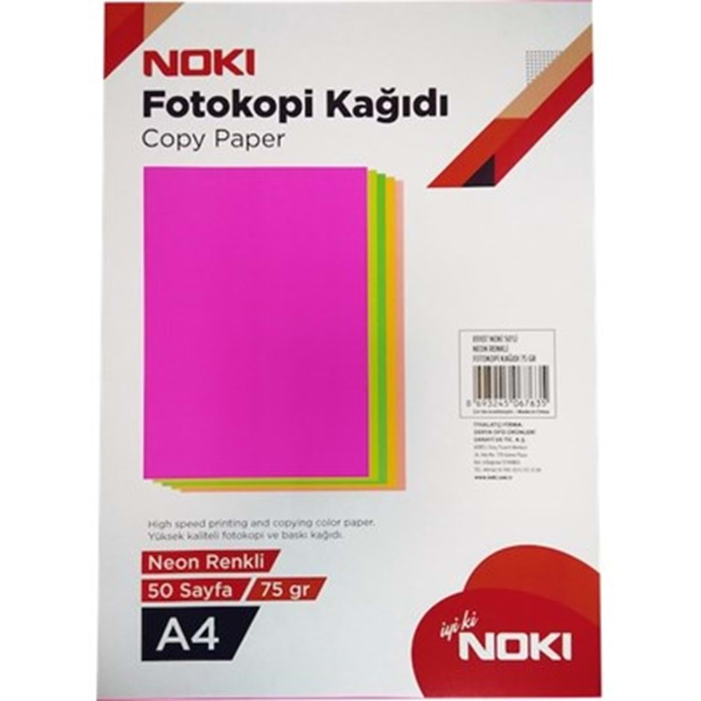 NOKİ 5 RENK NEON FOTOKOPİ KAĞIDI 50 SAYFA 75GR