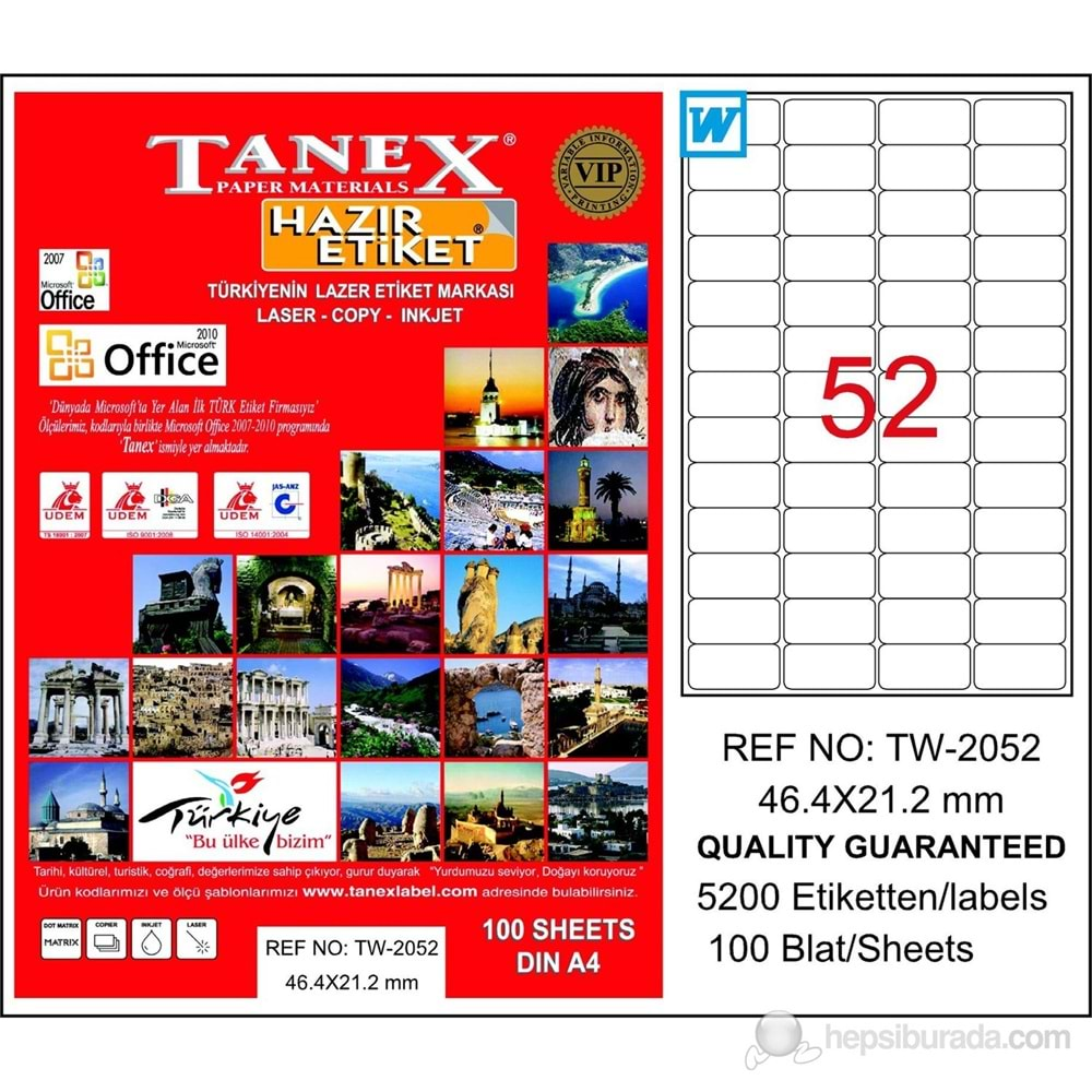 TANEX A4 BİLGİSAYAR ETİKETİ 46,4*21,2 TW-2052