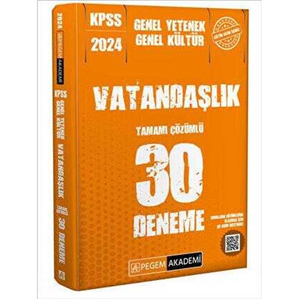 PEGEM KPSS 2024 VATANDAŞLIK GENEL YETENEK GENEL KÜLTÜR TAMAMI ÇÖZÜMLÜ 30 DENEME