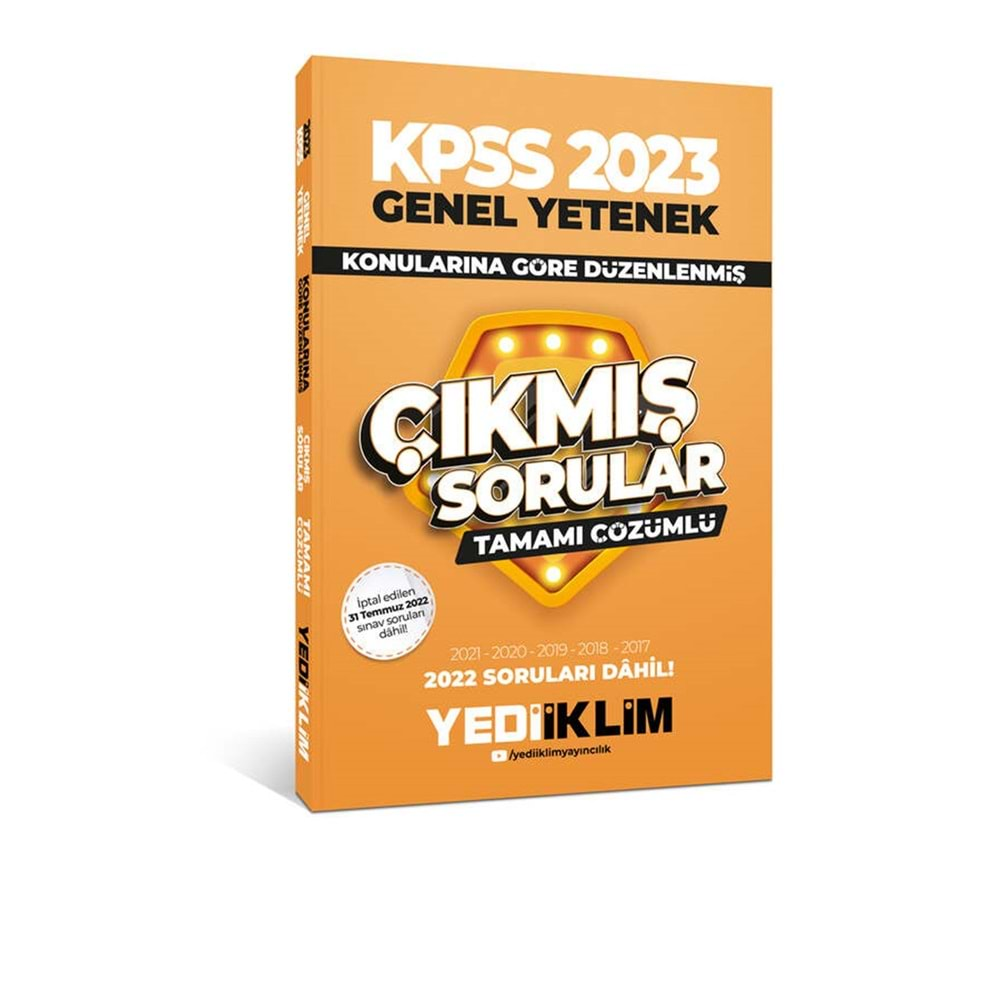 YEDİİKLİM KPSS GENEL YETENEK KONULARINA GÖRE DÜZENLENMİŞ TAMAMI ÇÖZÜMLÜ ÇIKMIŞ SORULAR-2023