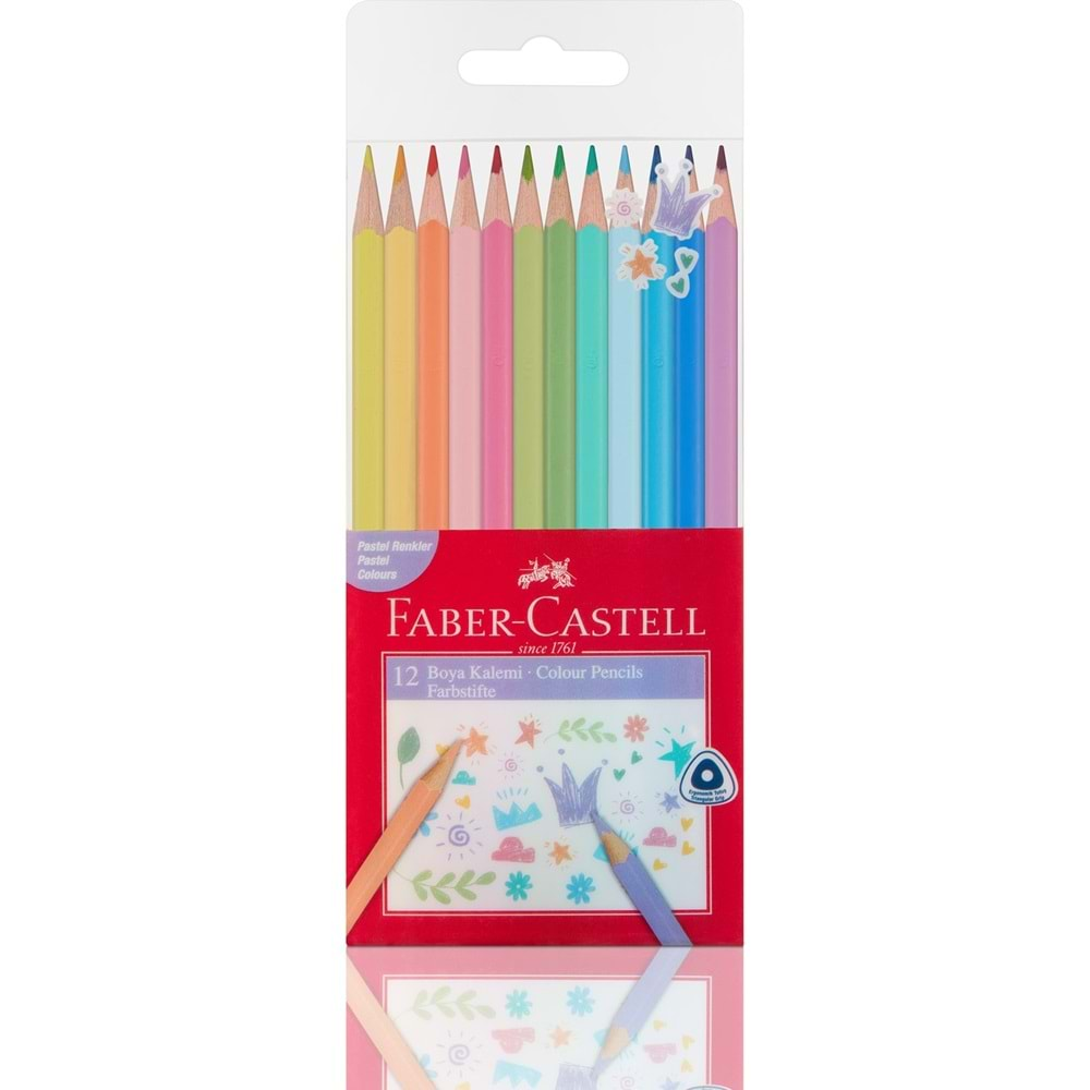 FABER CASTELL PASTEL RENKLER ÜÇGEN BOYA KALEMİ 12 Lİ