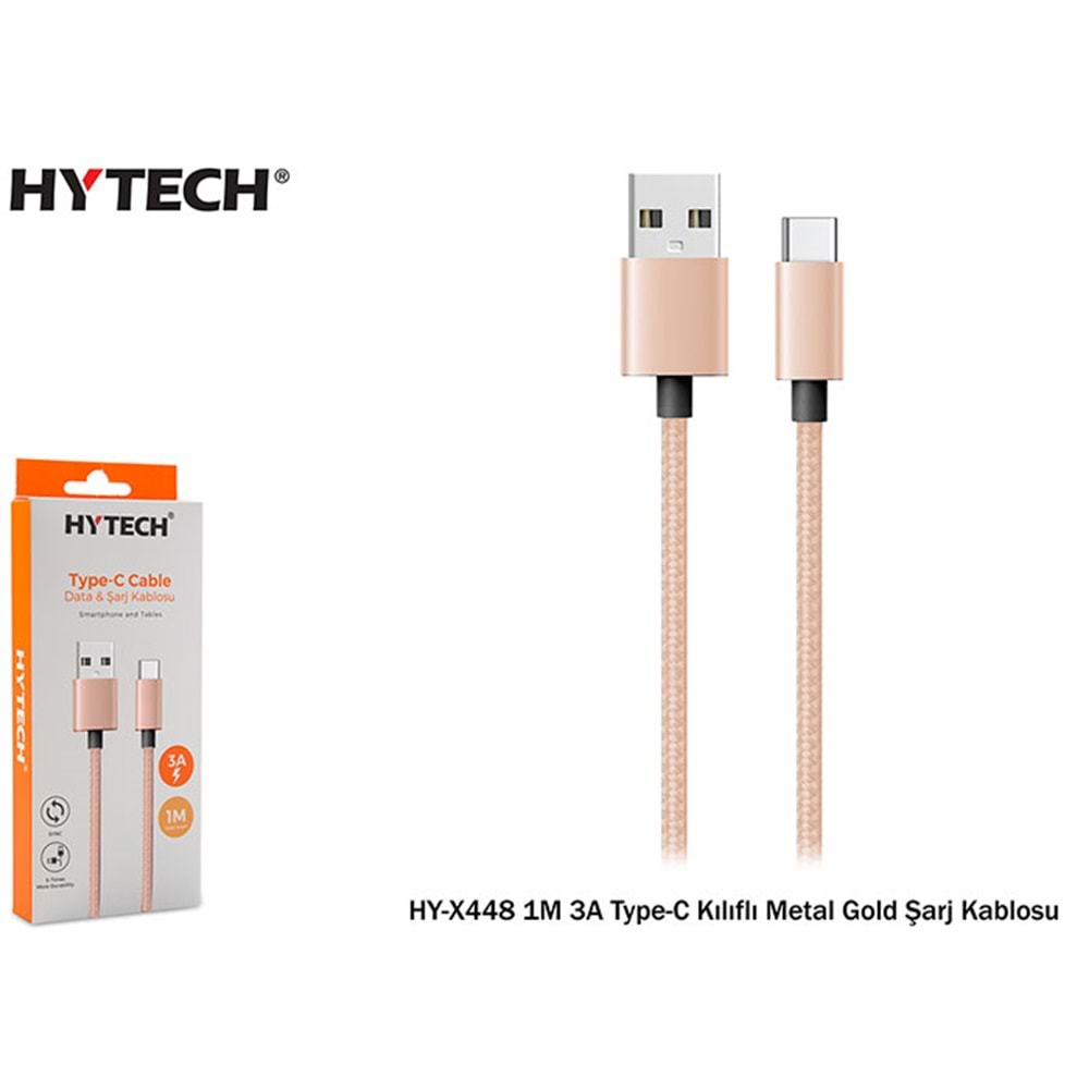 HYTECH HY-X448 1M 3A TYPE-C KILIFLI METAL GOLD ŞARJ KABLOSU